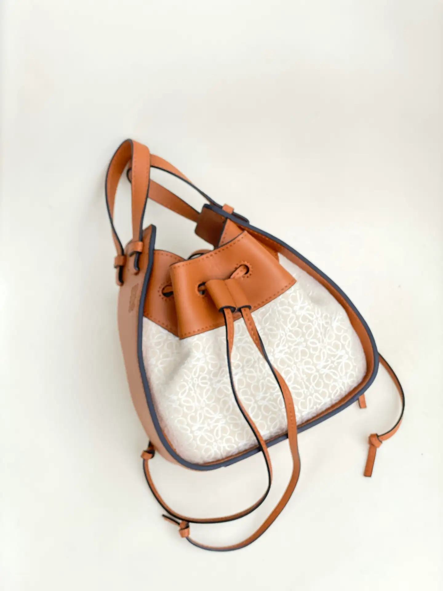 LOEWE-MINI-HAMMOCK-DRAWSTRING-BAG-ANAGRAM-JACQUARD-CALFSKIN-TAN-A538V07X11-2426_3 LOEWE MINI HAMMOCK DRAWSTRING BAG ANAGRAM JACQUARD CALFSKIN TAN A538V07X11 2426 3