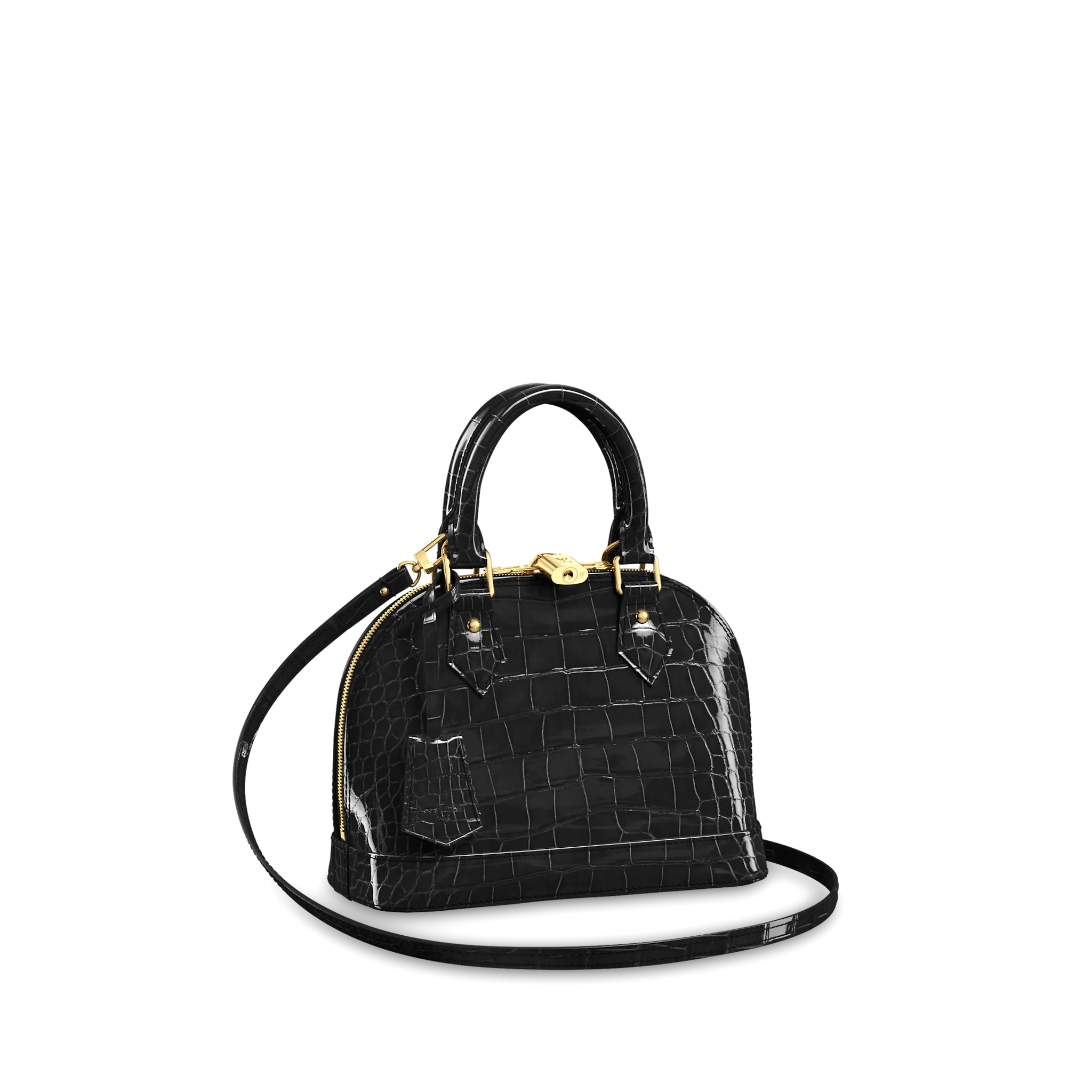 LOUIS VUITTON ALMA BB HANDBAG BRILLIANT ALLIGATOR LEATHER BLACK N90897 LOUIS VUITTON ALMA BB HANDBAG BRILLIANT ALLIGATOR LEATHER BLACK N90897