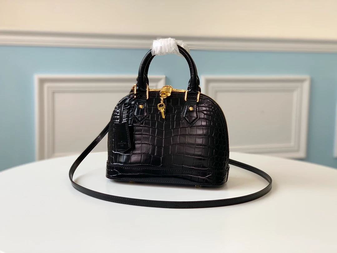 LOUIS VUITTON ALMA BB HANDBAG BRILLIANT ALLIGATOR LEATHER BLACK N90897_1 LOUIS VUITTON ALMA BB HANDBAG BRILLIANT ALLIGATOR LEATHER BLACK N90897 1