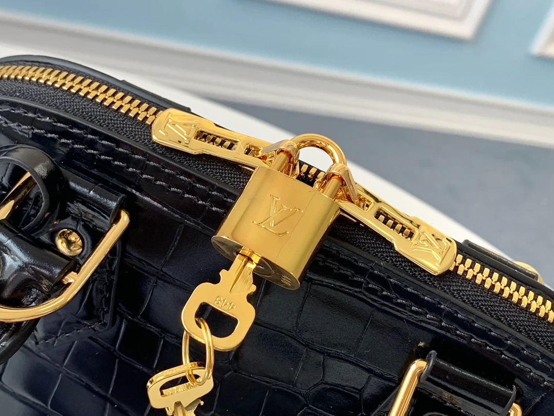 LOUIS VUITTON ALMA BB HANDBAG BRILLIANT ALLIGATOR LEATHER BLACK N90897_6 LOUIS VUITTON ALMA BB HANDBAG BRILLIANT ALLIGATOR LEATHER BLACK N90897 6