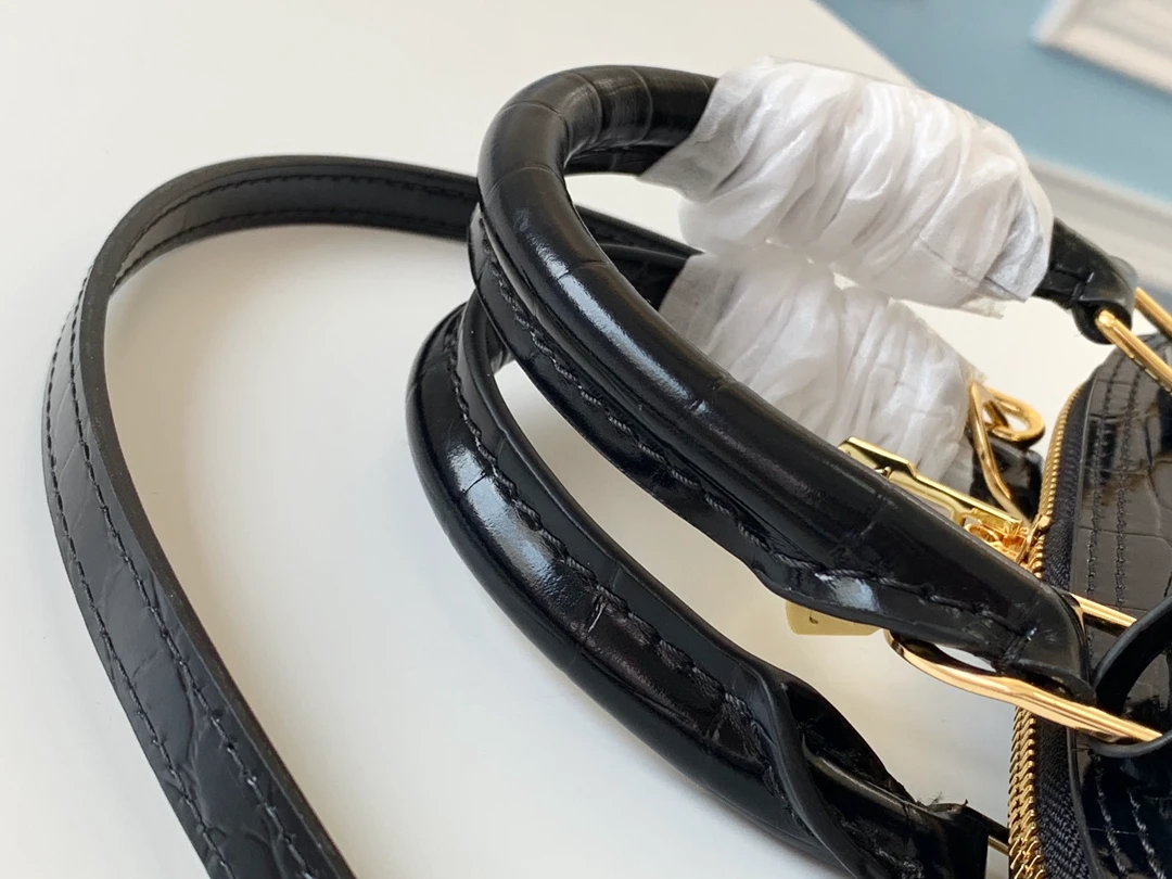 LOUIS VUITTON ALMA BB HANDBAG BRILLIANT ALLIGATOR LEATHER BLACK N90897_9 LOUIS VUITTON ALMA BB HANDBAG BRILLIANT ALLIGATOR LEATHER BLACK N90897 9