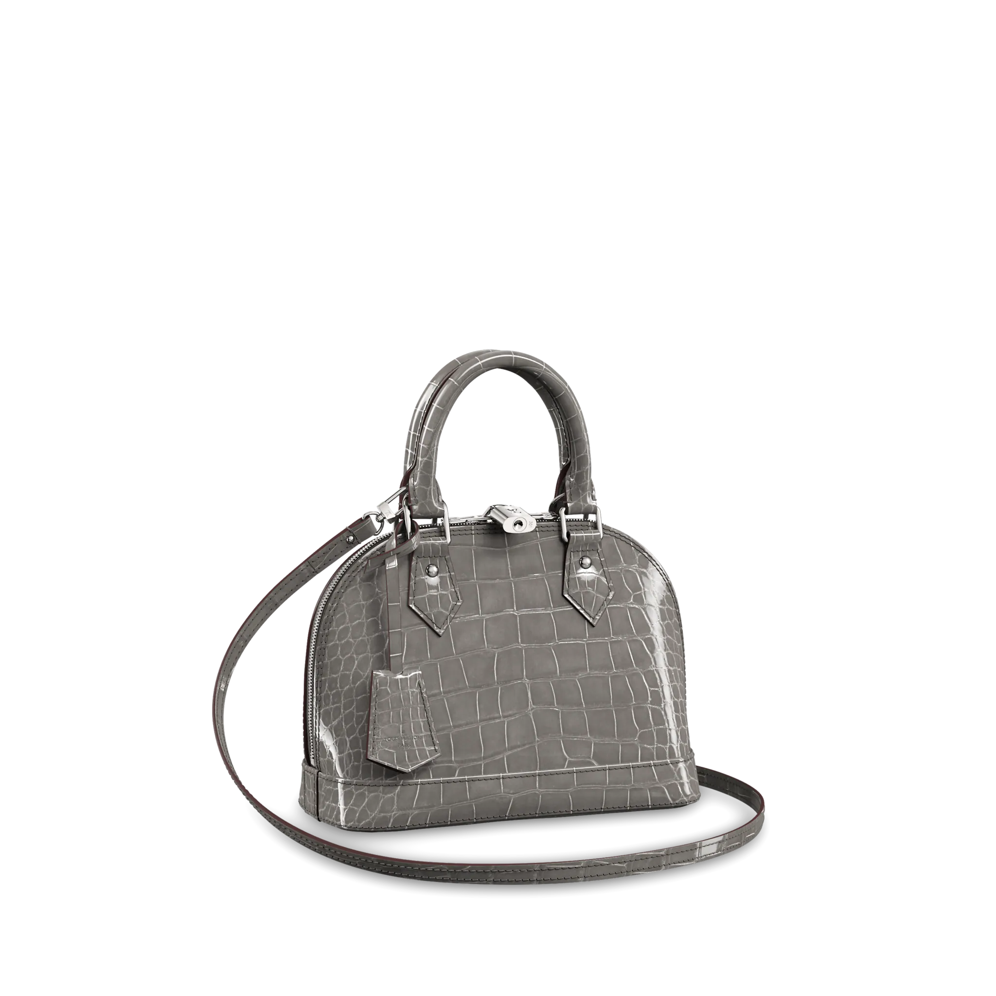 LOUIS VUITTON ALMA BB HANDBAG BRILLIANT ALLIGATOR LEATHER GREY N99543 LOUIS VUITTON ALMA BB HANDBAG BRILLIANT ALLIGATOR LEATHER GREY N99543