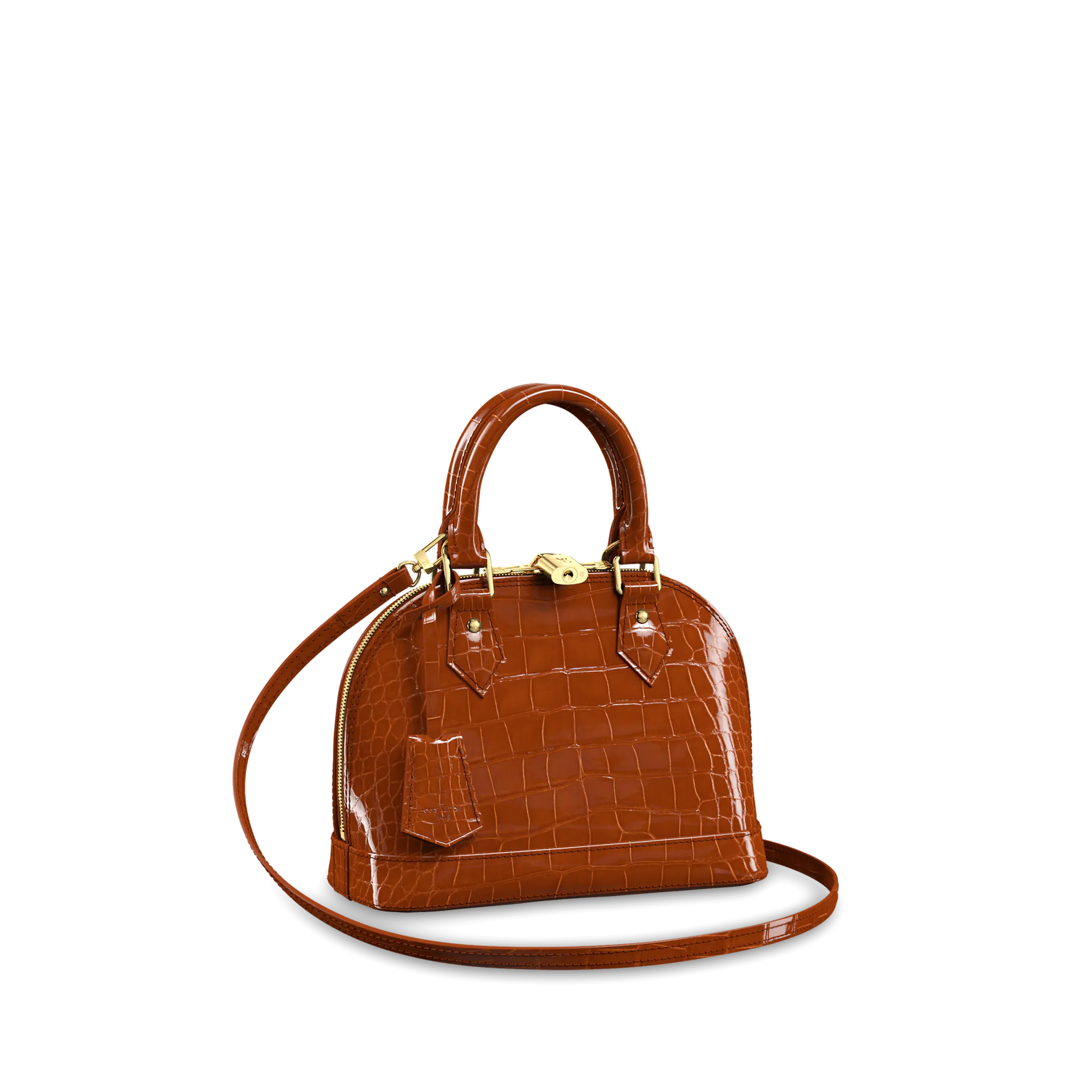 LOUIS VUITTON ALMA BB HANDBAG BRILLIANT ALLIGATOR LEATHER NOISETTE BROWN N98957 LOUIS VUITTON ALMA BB HANDBAG BRILLIANT ALLIGATOR LEATHER NOISETTE BROWN N98957