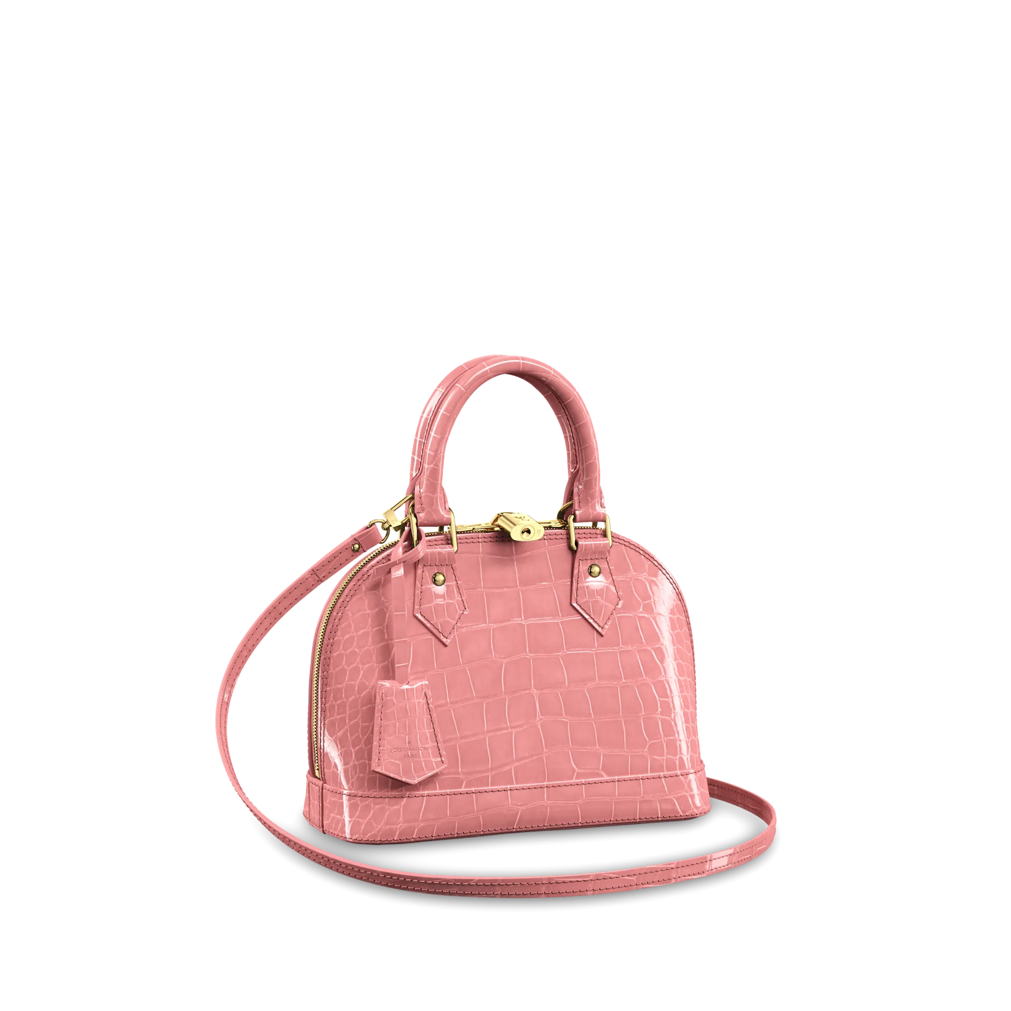 LOUIS VUITTON ALMA BB HANDBAG BRILLIANT ALLIGATOR LEATHER ROSE PINK N94271 LOUIS VUITTON ALMA BB HANDBAG BRILLIANT ALLIGATOR LEATHER ROSE PINK N94271