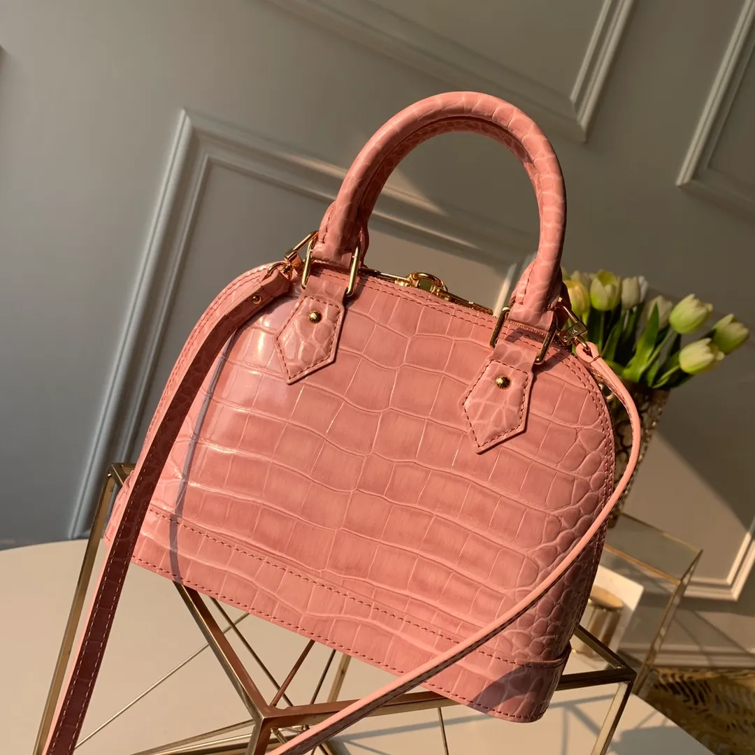 LOUIS VUITTON ALMA BB HANDBAG BRILLIANT ALLIGATOR LEATHER ROSE PINK N94271_2 LOUIS VUITTON ALMA BB HANDBAG BRILLIANT ALLIGATOR LEATHER ROSE PINK N94271 2