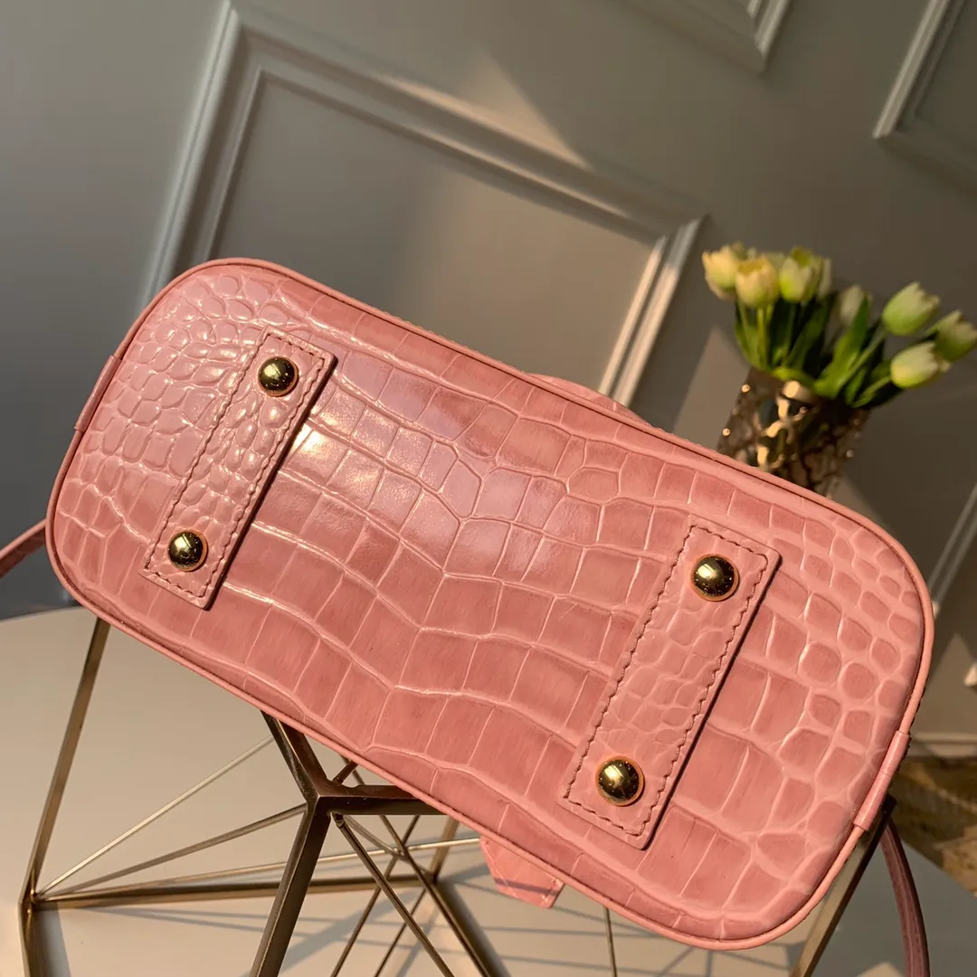 LOUIS VUITTON ALMA BB HANDBAG BRILLIANT ALLIGATOR LEATHER ROSE PINK N94271_4 LOUIS VUITTON ALMA BB HANDBAG BRILLIANT ALLIGATOR LEATHER ROSE PINK N94271 4