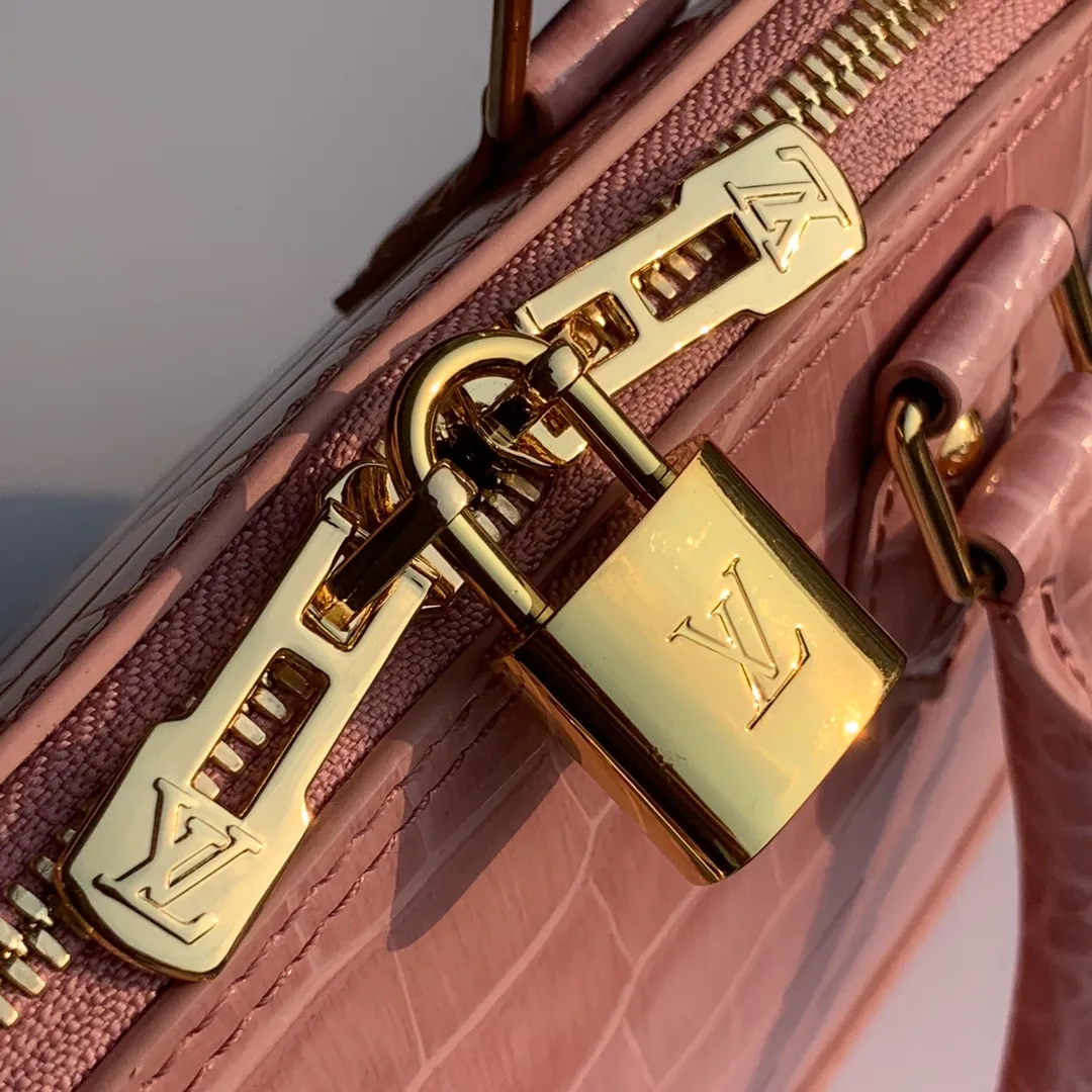 LOUIS VUITTON ALMA BB HANDBAG BRILLIANT ALLIGATOR LEATHER ROSE PINK N94271_5 LOUIS VUITTON ALMA BB HANDBAG BRILLIANT ALLIGATOR LEATHER ROSE PINK N94271 5