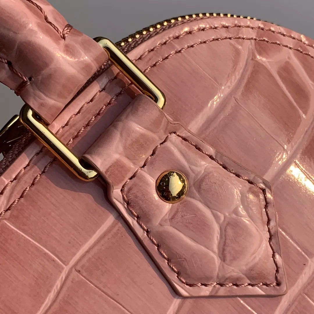LOUIS VUITTON ALMA BB HANDBAG BRILLIANT ALLIGATOR LEATHER ROSE PINK N94271_7 LOUIS VUITTON ALMA BB HANDBAG BRILLIANT ALLIGATOR LEATHER ROSE PINK N94271 7