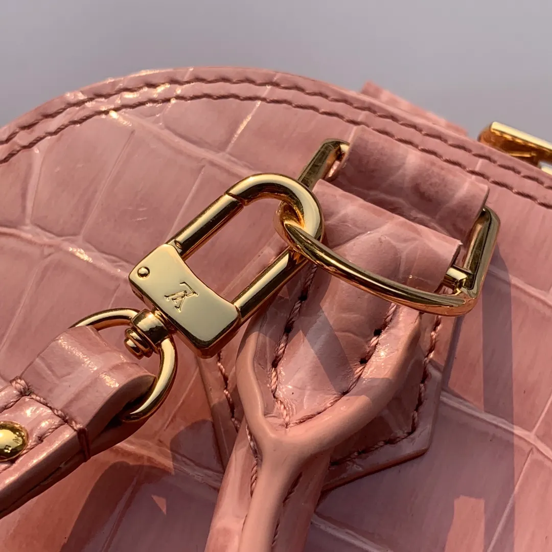 LOUIS VUITTON ALMA BB HANDBAG BRILLIANT ALLIGATOR LEATHER ROSE PINK N94271_8 LOUIS VUITTON ALMA BB HANDBAG BRILLIANT ALLIGATOR LEATHER ROSE PINK N94271 8