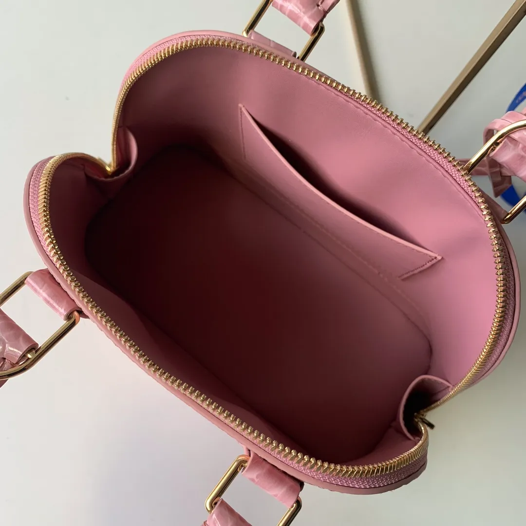 LOUIS VUITTON ALMA BB HANDBAG BRILLIANT ALLIGATOR LEATHER ROSE PINK N94271_9 LOUIS VUITTON ALMA BB HANDBAG BRILLIANT ALLIGATOR LEATHER ROSE PINK N94271 9
