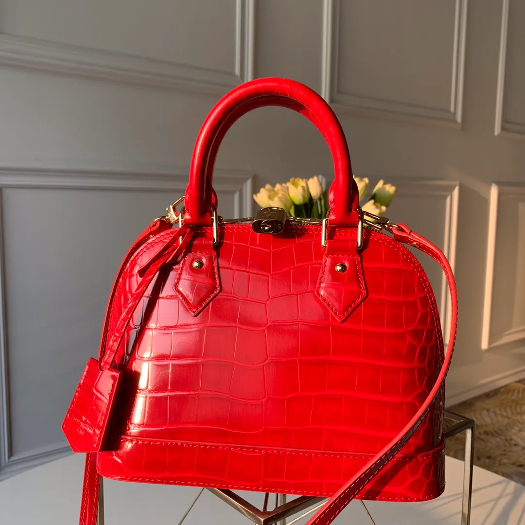 LOUIS VUITTON ALMA BB HANDBAG BRILLIANT ALLIGATOR LEATHER RUBIS RED N93553_1 LOUIS VUITTON ALMA BB HANDBAG BRILLIANT ALLIGATOR LEATHER RUBIS RED N93553 1