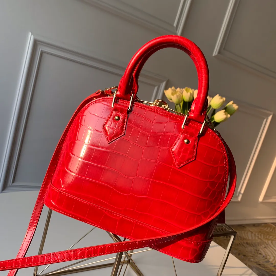 LOUIS VUITTON ALMA BB HANDBAG BRILLIANT ALLIGATOR LEATHER RUBIS RED N93553_2 LOUIS VUITTON ALMA BB HANDBAG BRILLIANT ALLIGATOR LEATHER RUBIS RED N93553 2