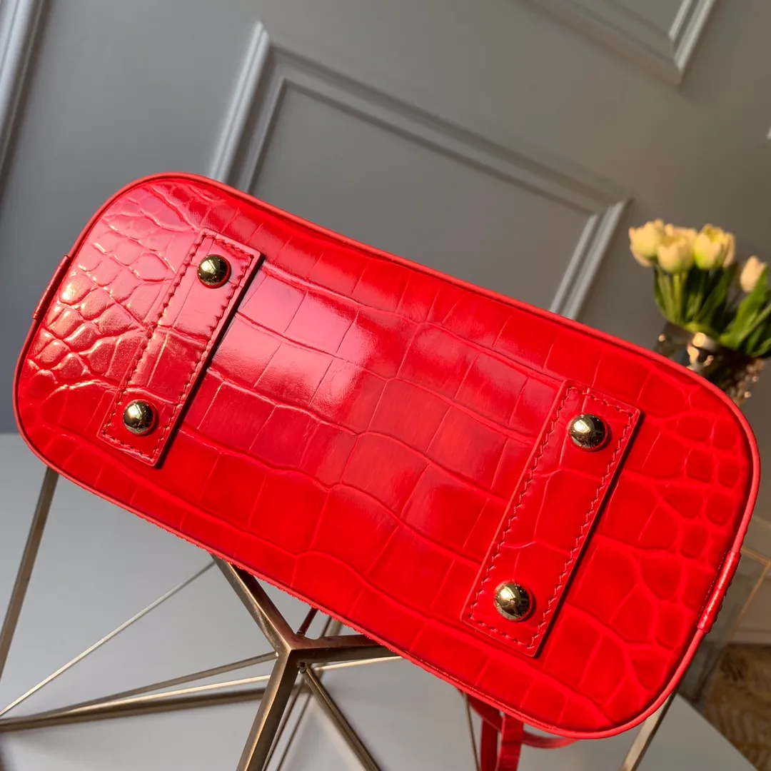 LOUIS VUITTON ALMA BB HANDBAG BRILLIANT ALLIGATOR LEATHER RUBIS RED N93553_4 LOUIS VUITTON ALMA BB HANDBAG BRILLIANT ALLIGATOR LEATHER RUBIS RED N93553 4