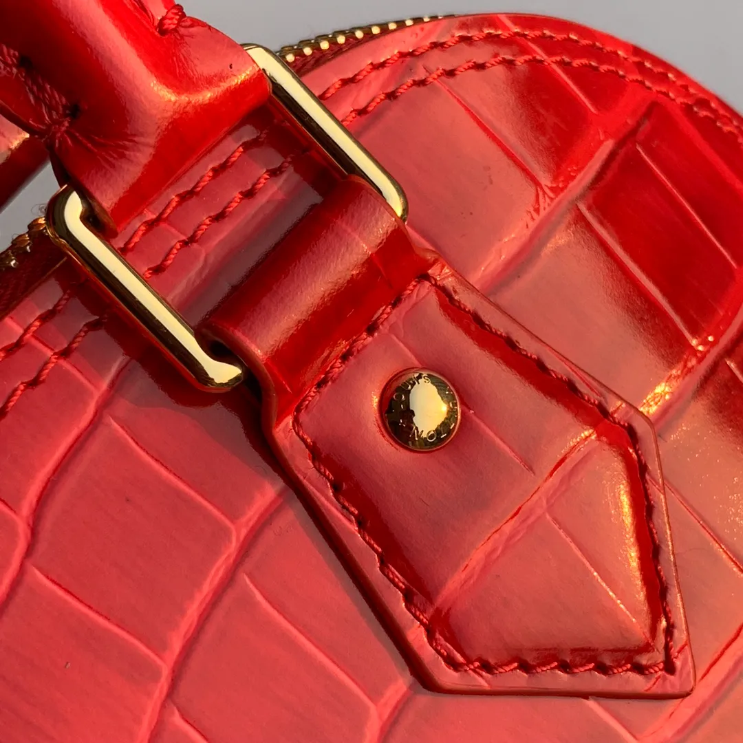 LOUIS VUITTON ALMA BB HANDBAG BRILLIANT ALLIGATOR LEATHER RUBIS RED N93553_7 LOUIS VUITTON ALMA BB HANDBAG BRILLIANT ALLIGATOR LEATHER RUBIS RED N93553 7