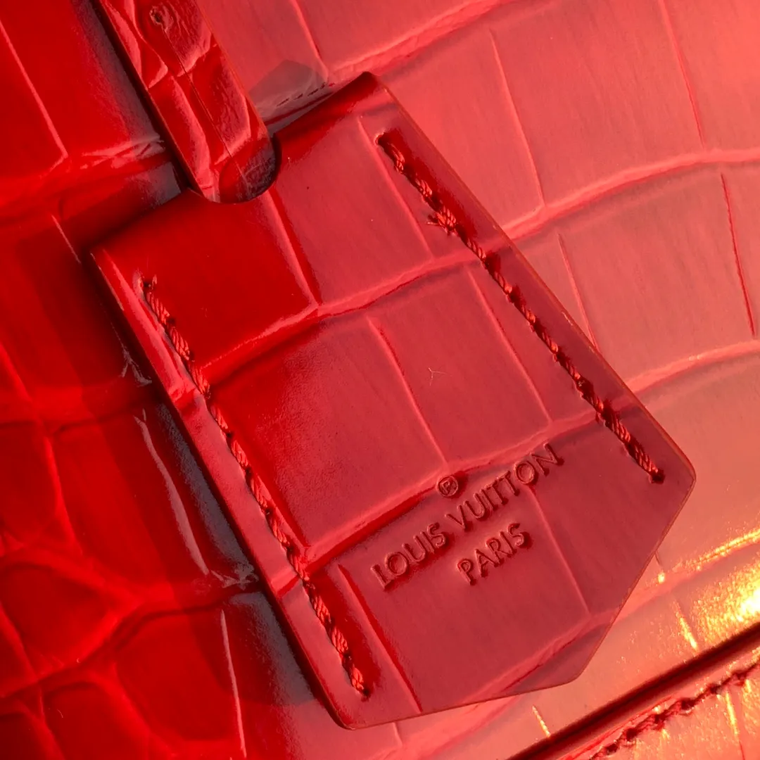 LOUIS VUITTON ALMA BB HANDBAG BRILLIANT ALLIGATOR LEATHER RUBIS RED N93553_8 LOUIS VUITTON ALMA BB HANDBAG BRILLIANT ALLIGATOR LEATHER RUBIS RED N93553 8