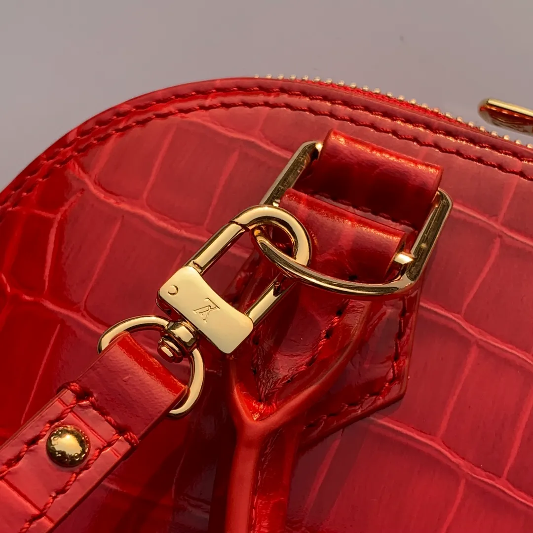 LOUIS VUITTON ALMA BB HANDBAG BRILLIANT ALLIGATOR LEATHER RUBIS RED N93553_9 LOUIS VUITTON ALMA BB HANDBAG BRILLIANT ALLIGATOR LEATHER RUBIS RED N93553 9