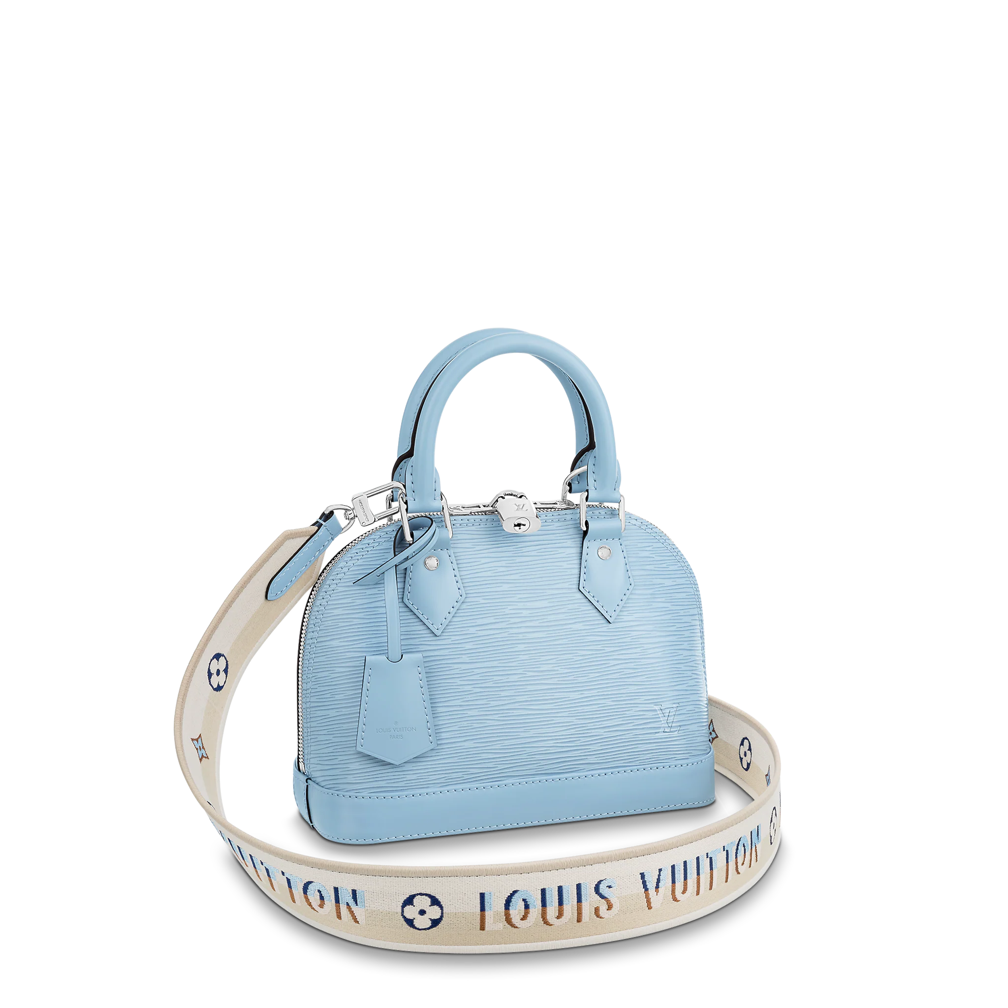 LOUIS VUITTON ALMA BB HANDBAG EPI GRAINED COWHIDE LEATHER BLEU NUAGE BLUE M59345 LOUIS VUITTON ALMA BB HANDBAG EPI GRAINED COWHIDE LEATHER BLEU NUAGE BLUE M59345