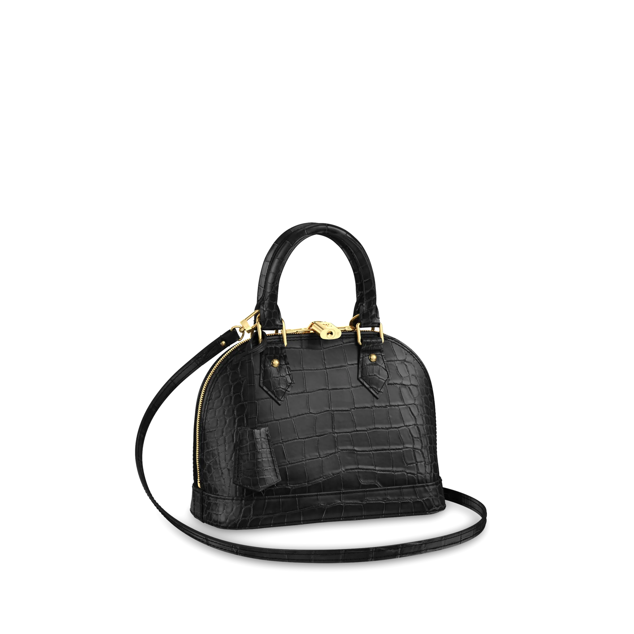 LOUIS VUITTON ALMA BB HANDBAG MATTE ALLIGATOR LEATHER MATTE BLACK N95558 LOUIS VUITTON ALMA BB HANDBAG MATTE ALLIGATOR LEATHER MATTE BLACK N95558