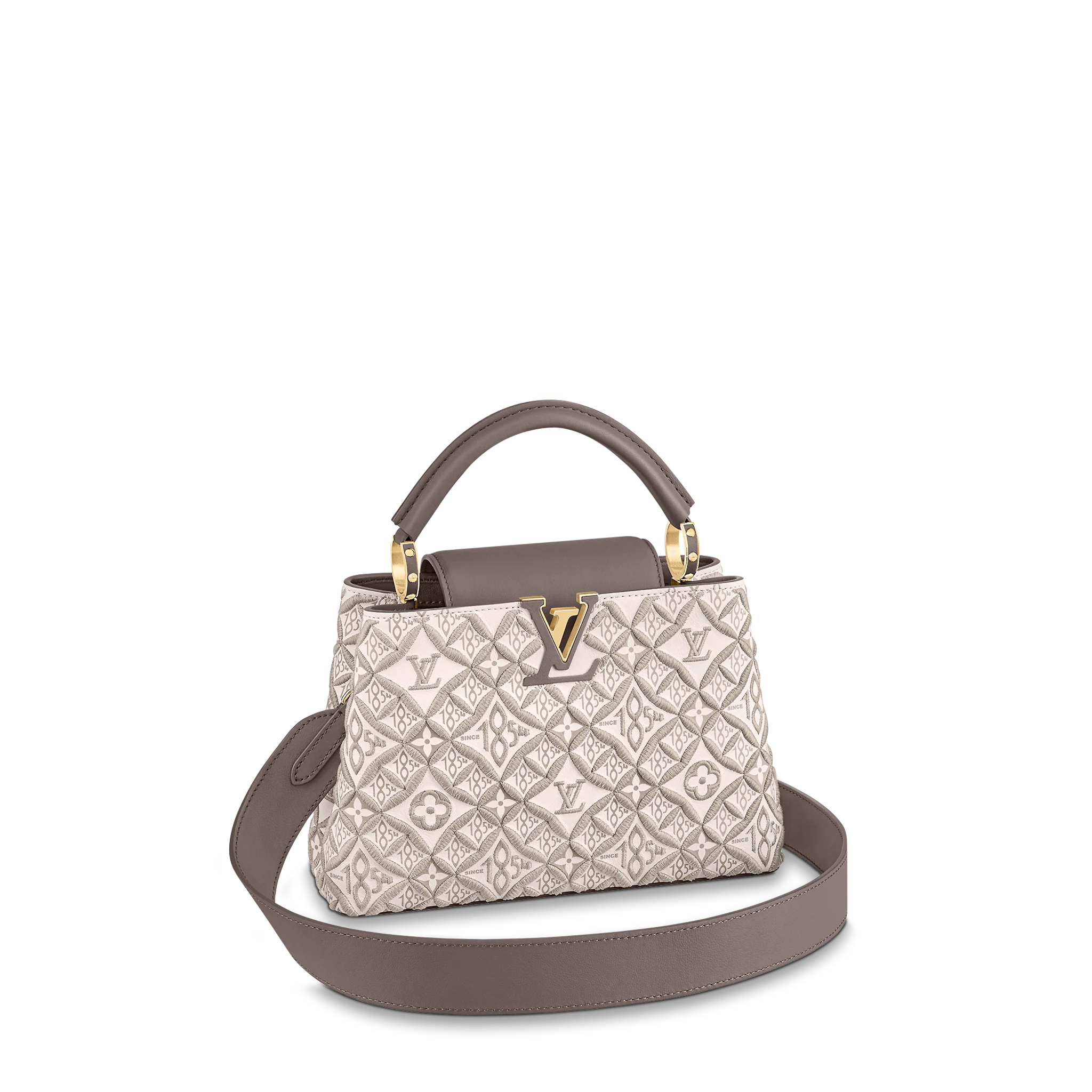 LOUIS VUITTON CAPUCINES BB HANDBAG EMBROIDERED SMOOTH CALFSKIN ECRU M46042 LOUIS VUITTON CAPUCINES BB HANDBAG EMBROIDERED SMOOTH CALFSKIN ECRU M46042