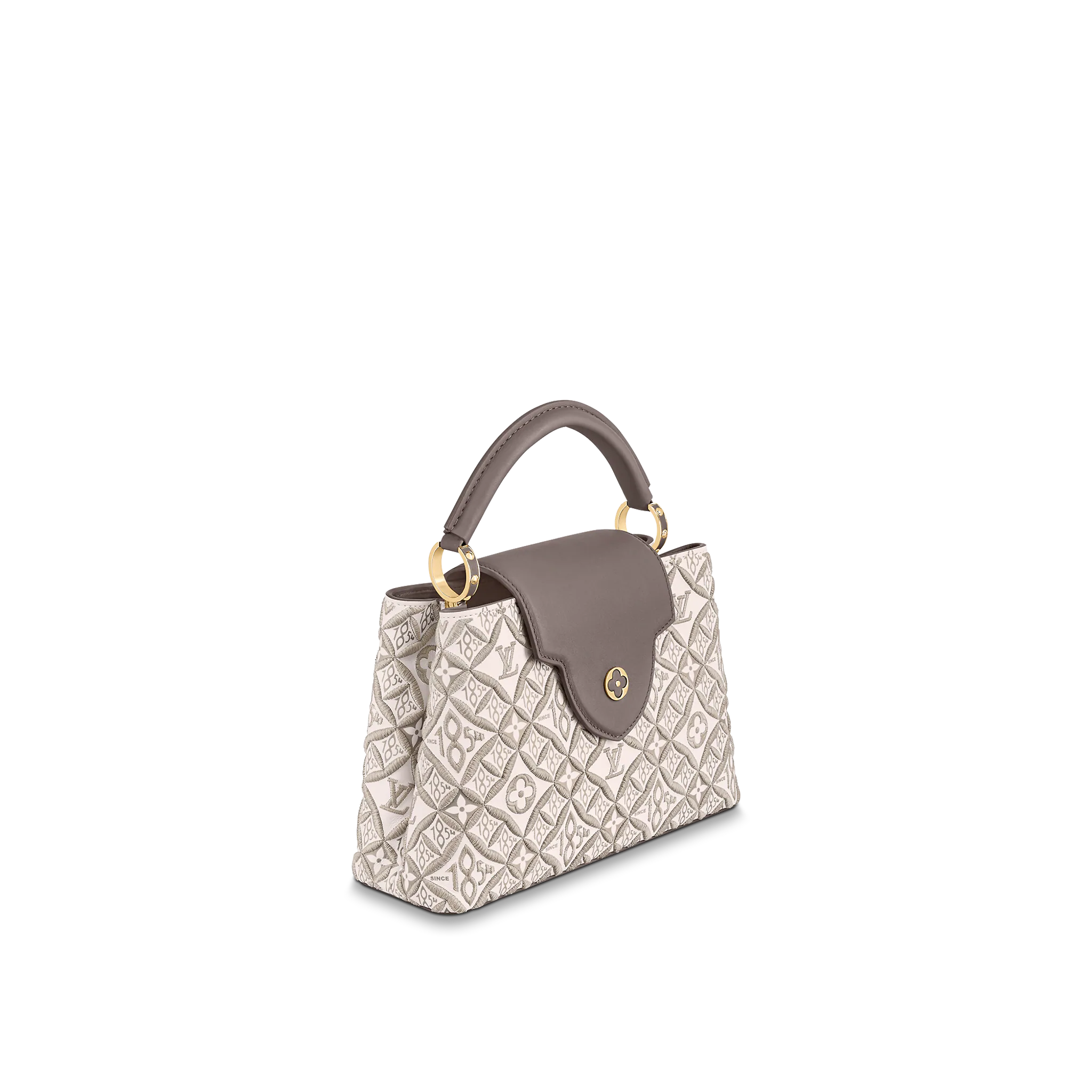 LOUIS VUITTON CAPUCINES BB HANDBAG EMBROIDERED SMOOTH CALFSKIN ECRU M46042_01 LOUIS VUITTON CAPUCINES BB HANDBAG EMBROIDERED SMOOTH CALFSKIN ECRU M46042 01