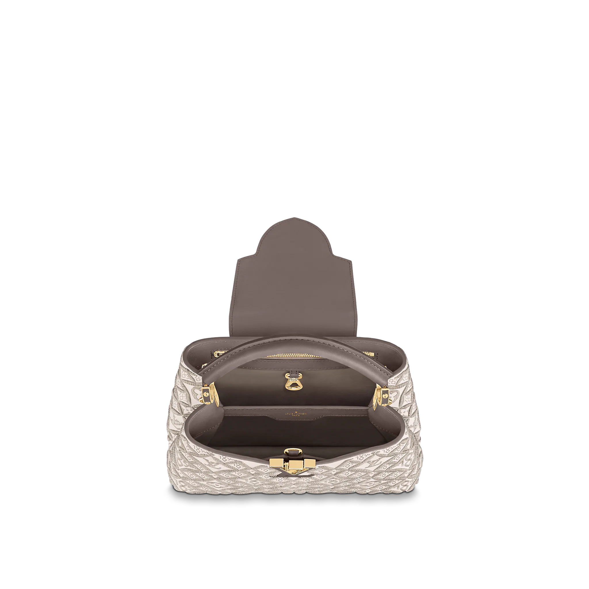 LOUIS VUITTON CAPUCINES BB HANDBAG EMBROIDERED SMOOTH CALFSKIN ECRU M46042_02 LOUIS VUITTON CAPUCINES BB HANDBAG EMBROIDERED SMOOTH CALFSKIN ECRU M46042 02