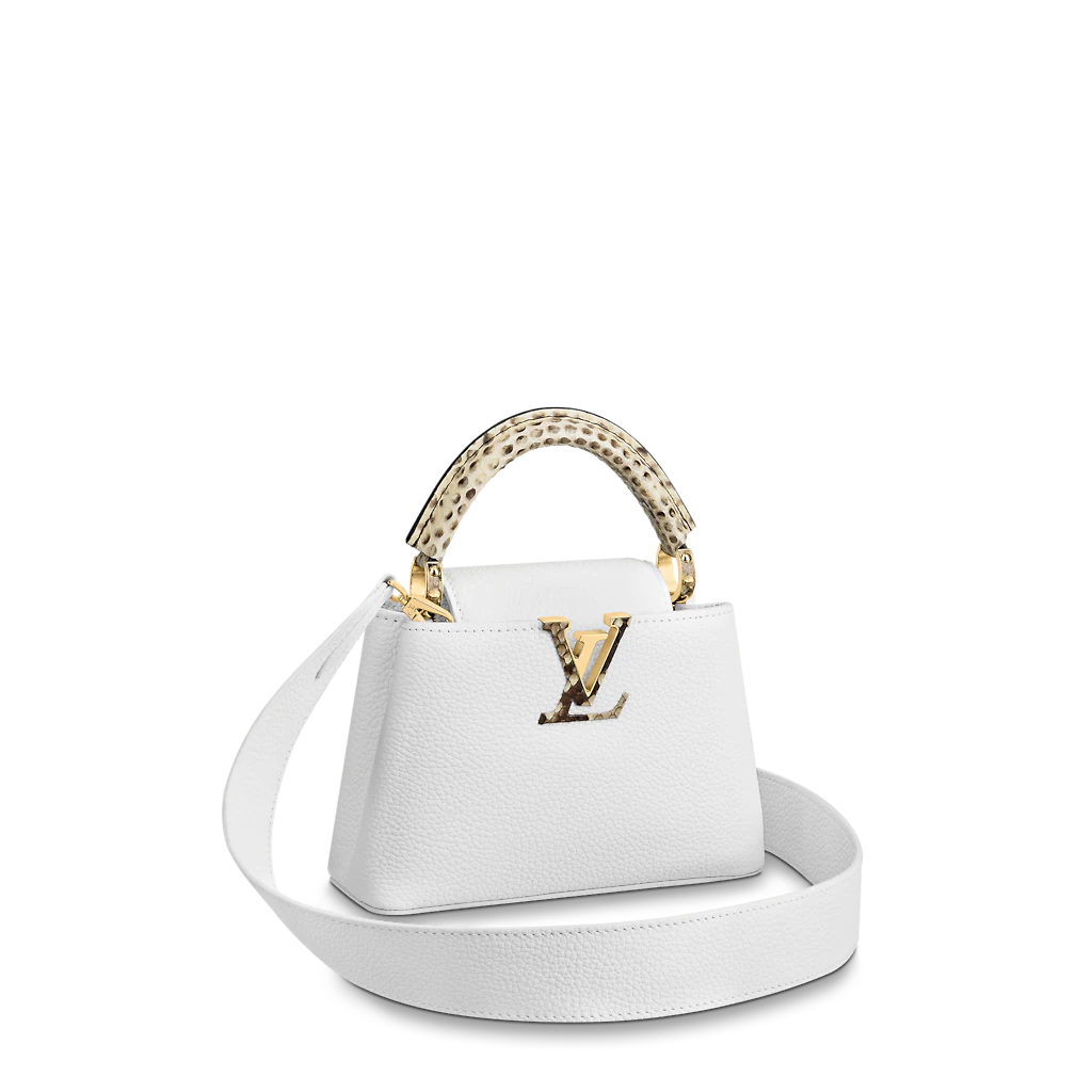 LOUIS VUITTON CAPUCINES MINI BAG PYTHON HANDLE TAURILLON LEATHER WHITE N98477 LOUIS VUITTON CAPUCINES MINI BAG PYTHON HANDLE TAURILLON LEATHER WHITE N98477