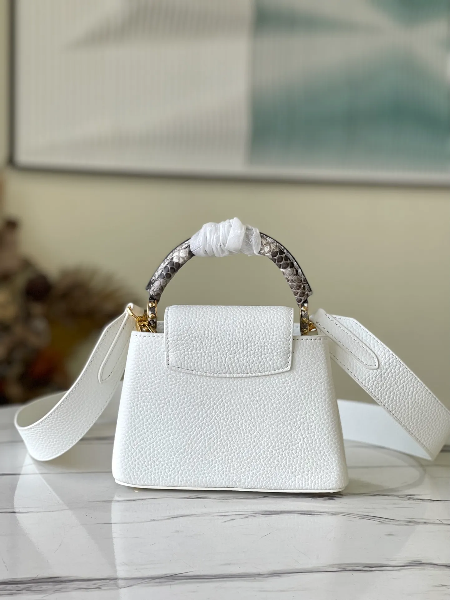 LOUIS VUITTON CAPUCINES MINI BAG PYTHON HANDLE TAURILLON LEATHER WHITE N98477_3 LOUIS VUITTON CAPUCINES MINI BAG PYTHON HANDLE TAURILLON LEATHER WHITE N98477 3