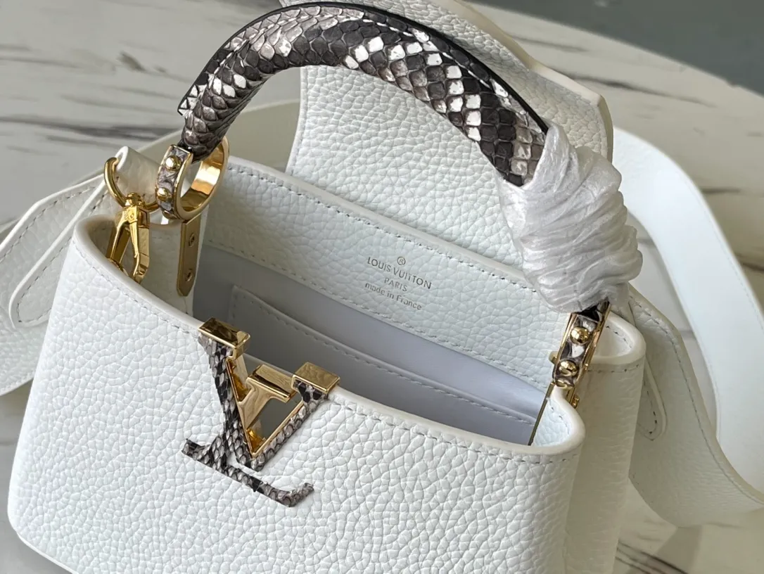 LOUIS VUITTON CAPUCINES MINI BAG PYTHON HANDLE TAURILLON LEATHER WHITE N98477_5 LOUIS VUITTON CAPUCINES MINI BAG PYTHON HANDLE TAURILLON LEATHER WHITE N98477 5