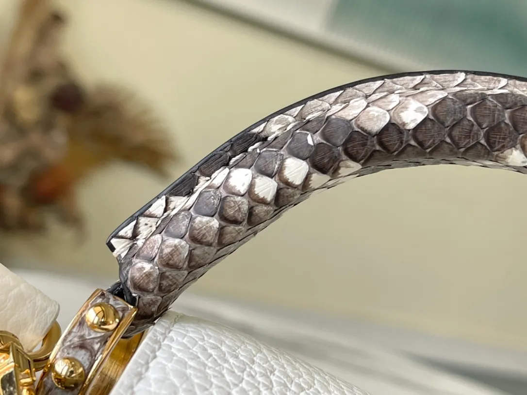 LOUIS VUITTON CAPUCINES MINI BAG PYTHON HANDLE TAURILLON LEATHER WHITE N98477_8 LOUIS VUITTON CAPUCINES MINI BAG PYTHON HANDLE TAURILLON LEATHER WHITE N98477 8