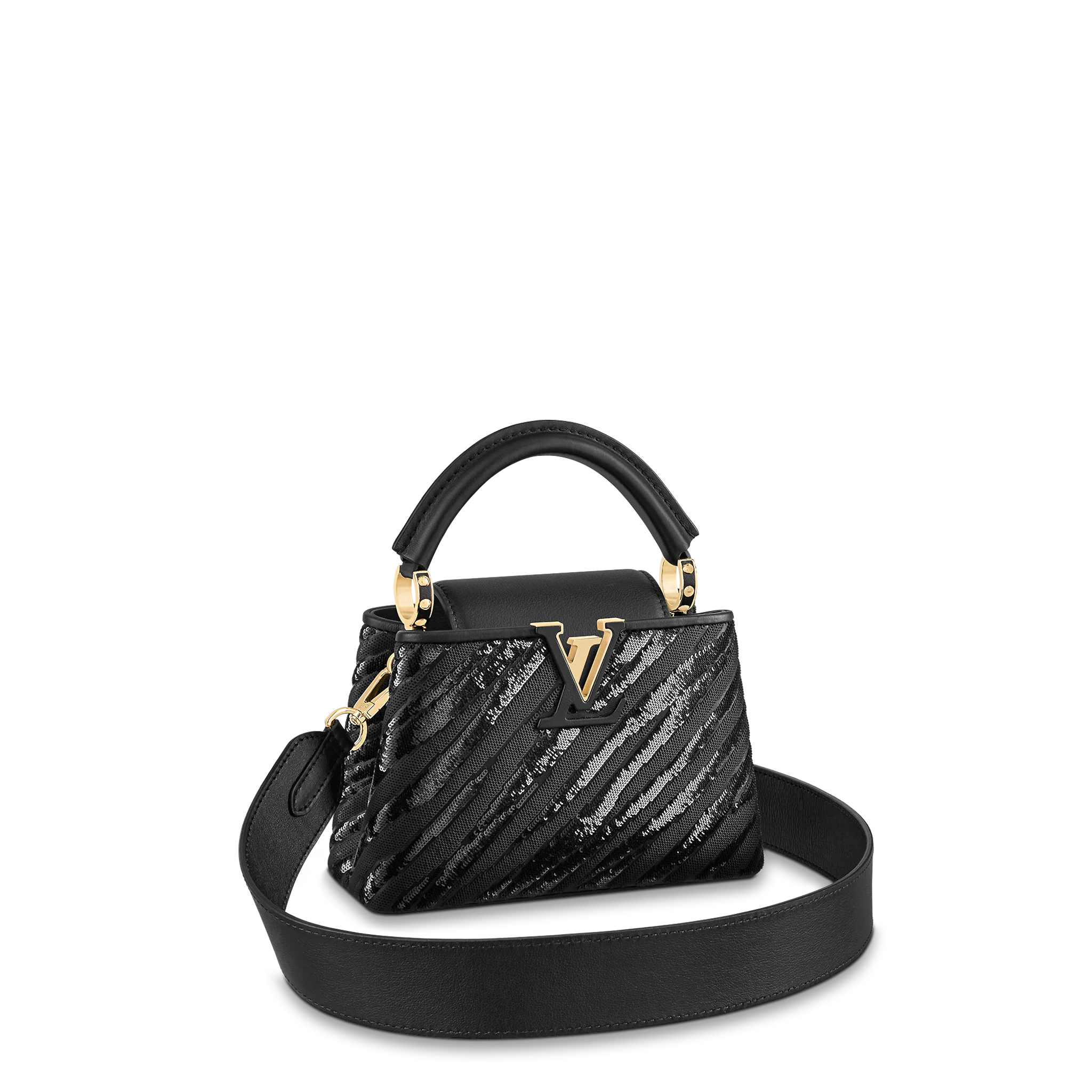 LOUIS VUITTON CAPUCINES MINI HANDBAG SEQUINS EMBROIDERED ON SATIN BLACK M59647 LOUIS VUITTON CAPUCINES MINI HANDBAG SEQUINS EMBROIDERED ON SATIN BLACK M59647