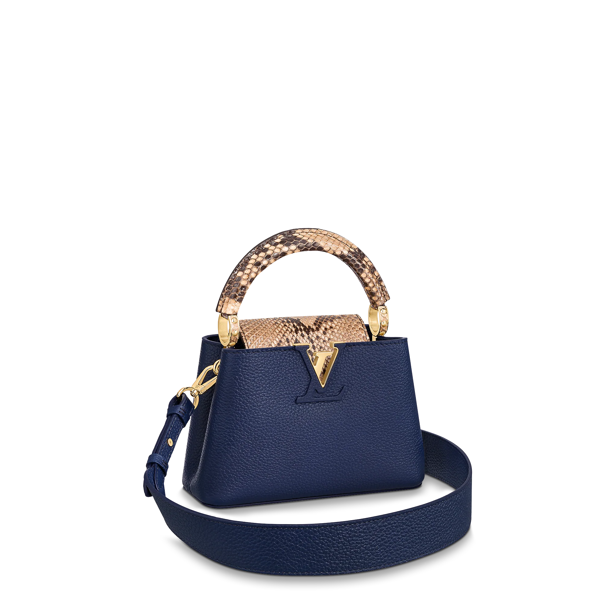 LOUIS VUITTON CAPUCINES MINI HANDBAG TAURILLON AND PYTHON LEATHER BLUE N80421 LOUIS VUITTON CAPUCINES MINI HANDBAG TAURILLON AND PYTHON LEATHER BLUE N80421
