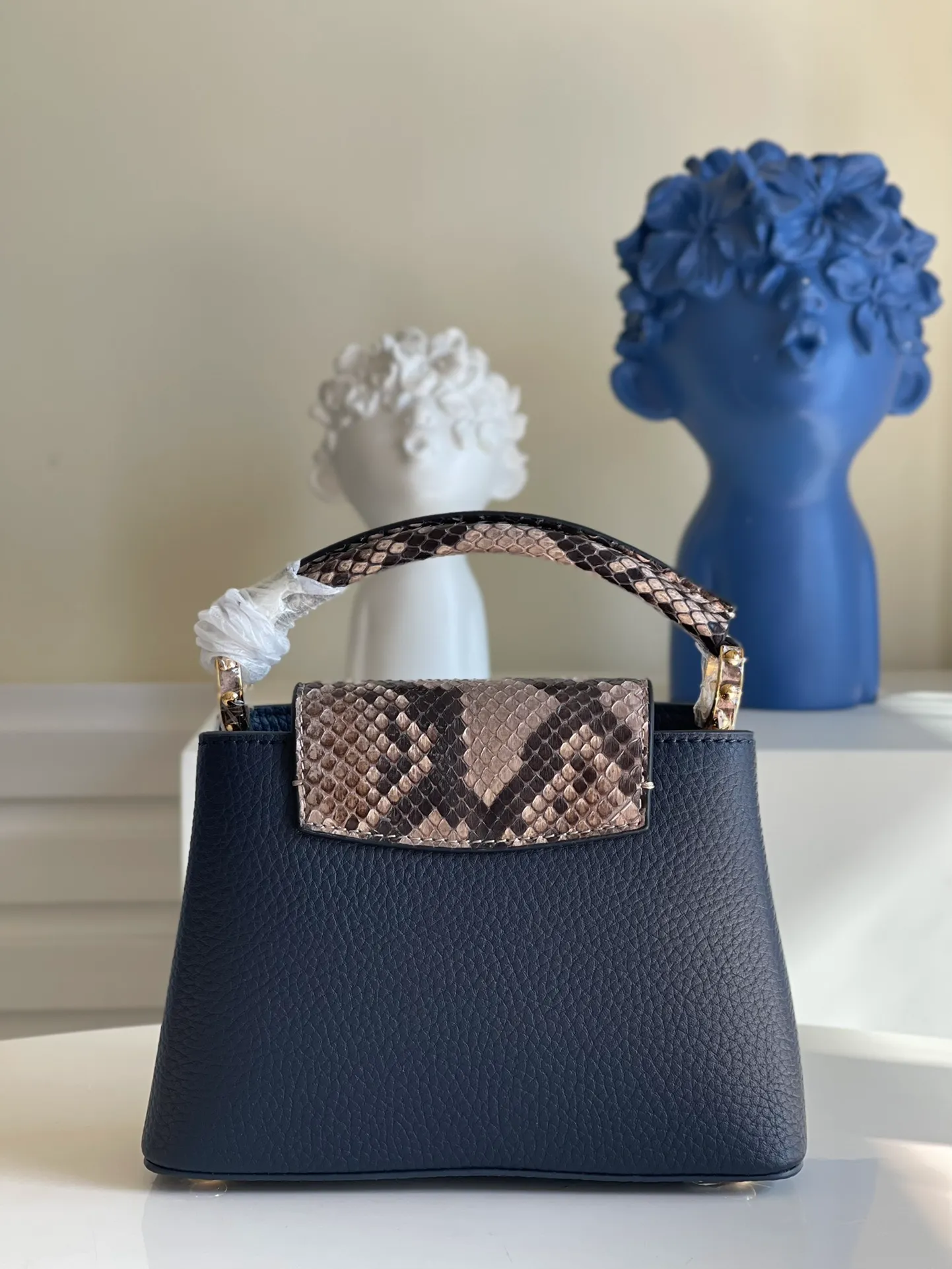 LOUIS VUITTON CAPUCINES MINI HANDBAG TAURILLON AND PYTHON LEATHER BLUE N80421_3 LOUIS VUITTON CAPUCINES MINI HANDBAG TAURILLON AND PYTHON LEATHER BLUE N80421 3