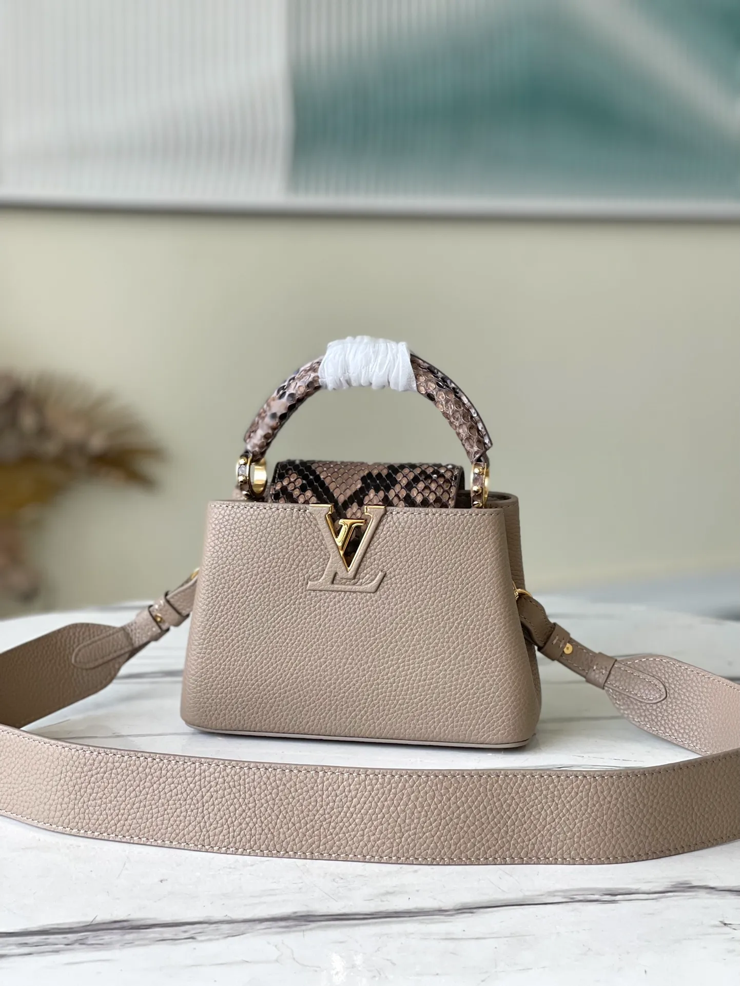 LOUIS VUITTON CAPUCINES MINI HANDBAG TAURILLON AND PYTHON LEATHER GRAY N80041_1 LOUIS VUITTON CAPUCINES MINI HANDBAG TAURILLON AND PYTHON LEATHER GRAY N80041 1
