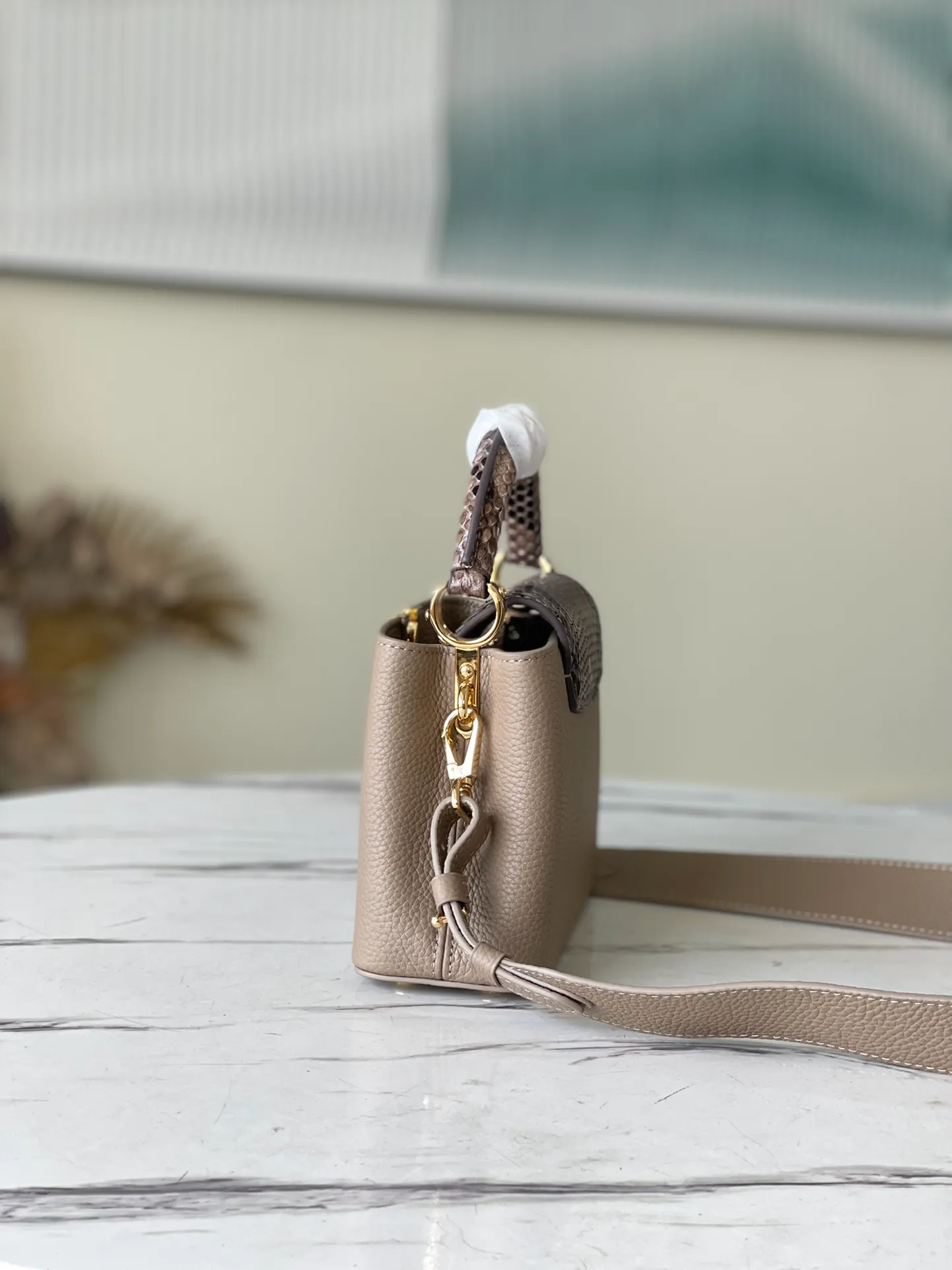 LOUIS VUITTON CAPUCINES MINI HANDBAG TAURILLON AND PYTHON LEATHER GRAY N80041_2 LOUIS VUITTON CAPUCINES MINI HANDBAG TAURILLON AND PYTHON LEATHER GRAY N80041 2