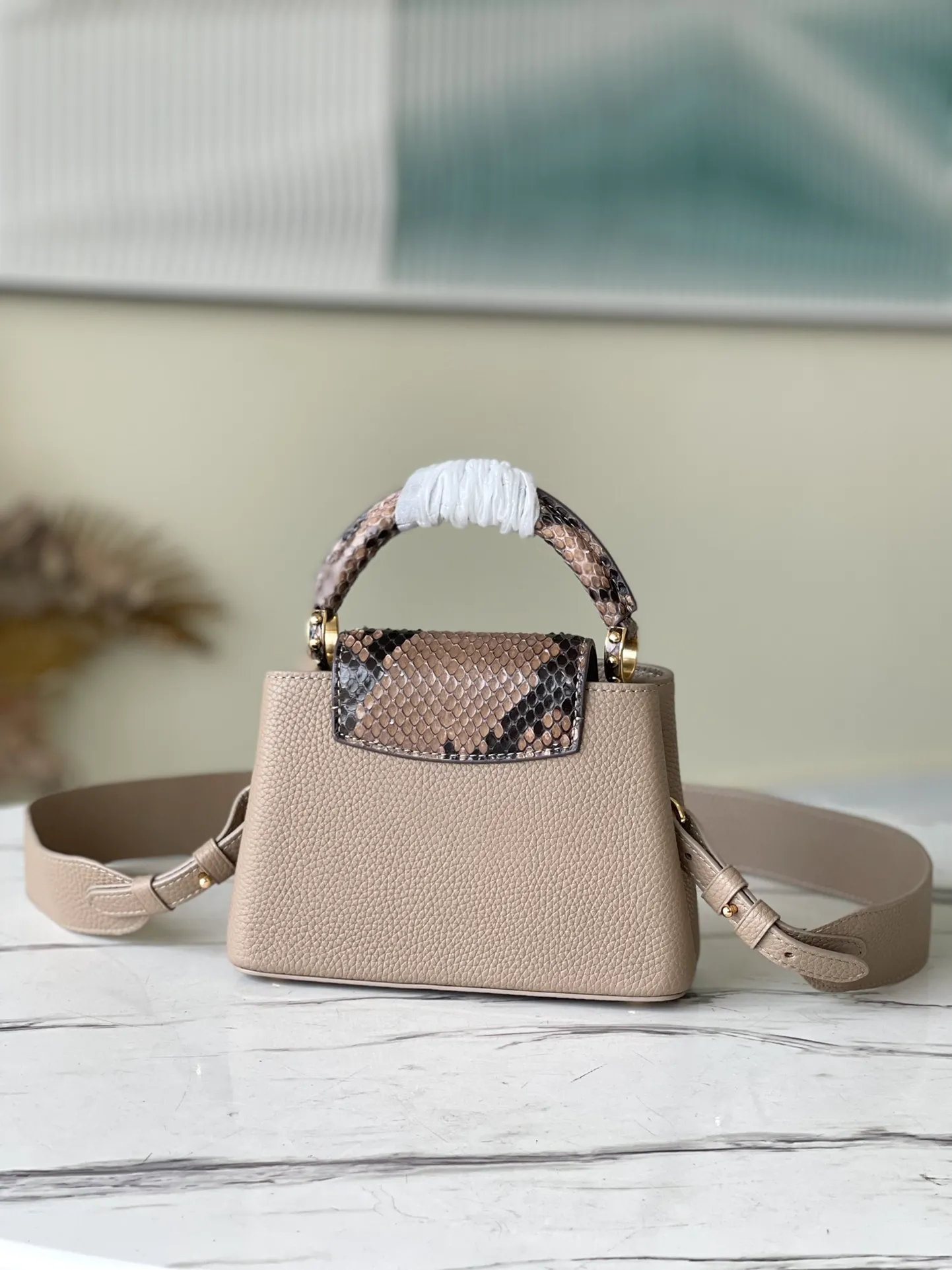 LOUIS VUITTON CAPUCINES MINI HANDBAG TAURILLON AND PYTHON LEATHER GRAY N80041_3 LOUIS VUITTON CAPUCINES MINI HANDBAG TAURILLON AND PYTHON LEATHER GRAY N80041 3