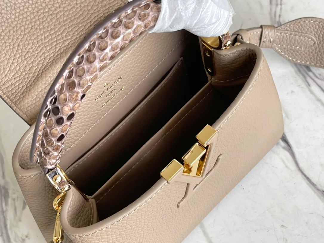 LOUIS VUITTON CAPUCINES MINI HANDBAG TAURILLON AND PYTHON LEATHER GRAY N80041_5 LOUIS VUITTON CAPUCINES MINI HANDBAG TAURILLON AND PYTHON LEATHER GRAY N80041 5