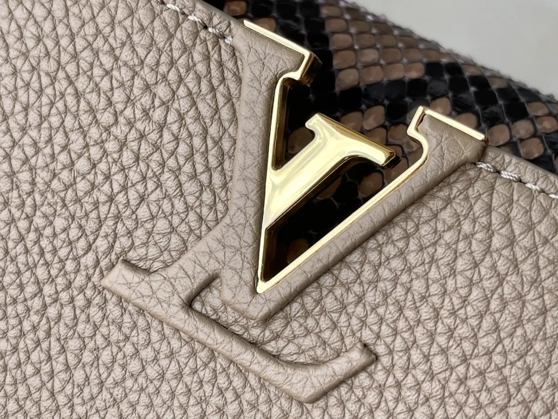 LOUIS VUITTON CAPUCINES MINI HANDBAG TAURILLON AND PYTHON LEATHER GRAY N80041_6 LOUIS VUITTON CAPUCINES MINI HANDBAG TAURILLON AND PYTHON LEATHER GRAY N80041 6