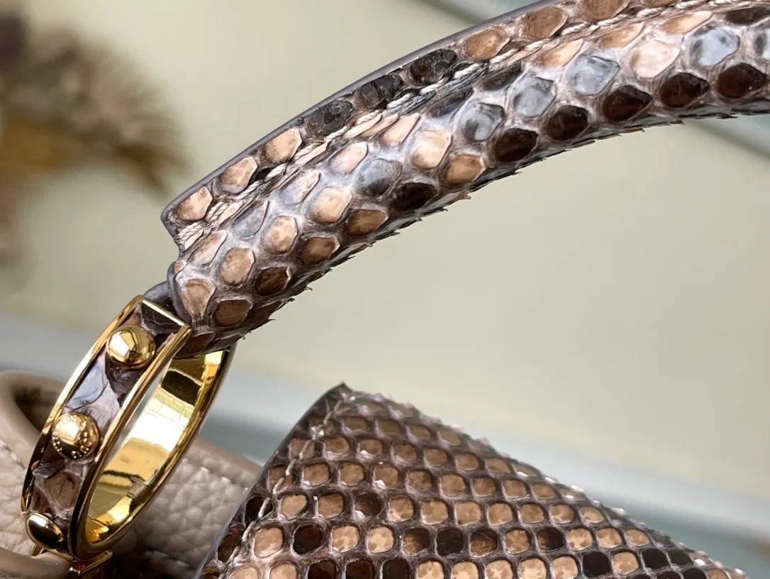 LOUIS VUITTON CAPUCINES MINI HANDBAG TAURILLON AND PYTHON LEATHER GRAY N80041_8 LOUIS VUITTON CAPUCINES MINI HANDBAG TAURILLON AND PYTHON LEATHER GRAY N80041 8