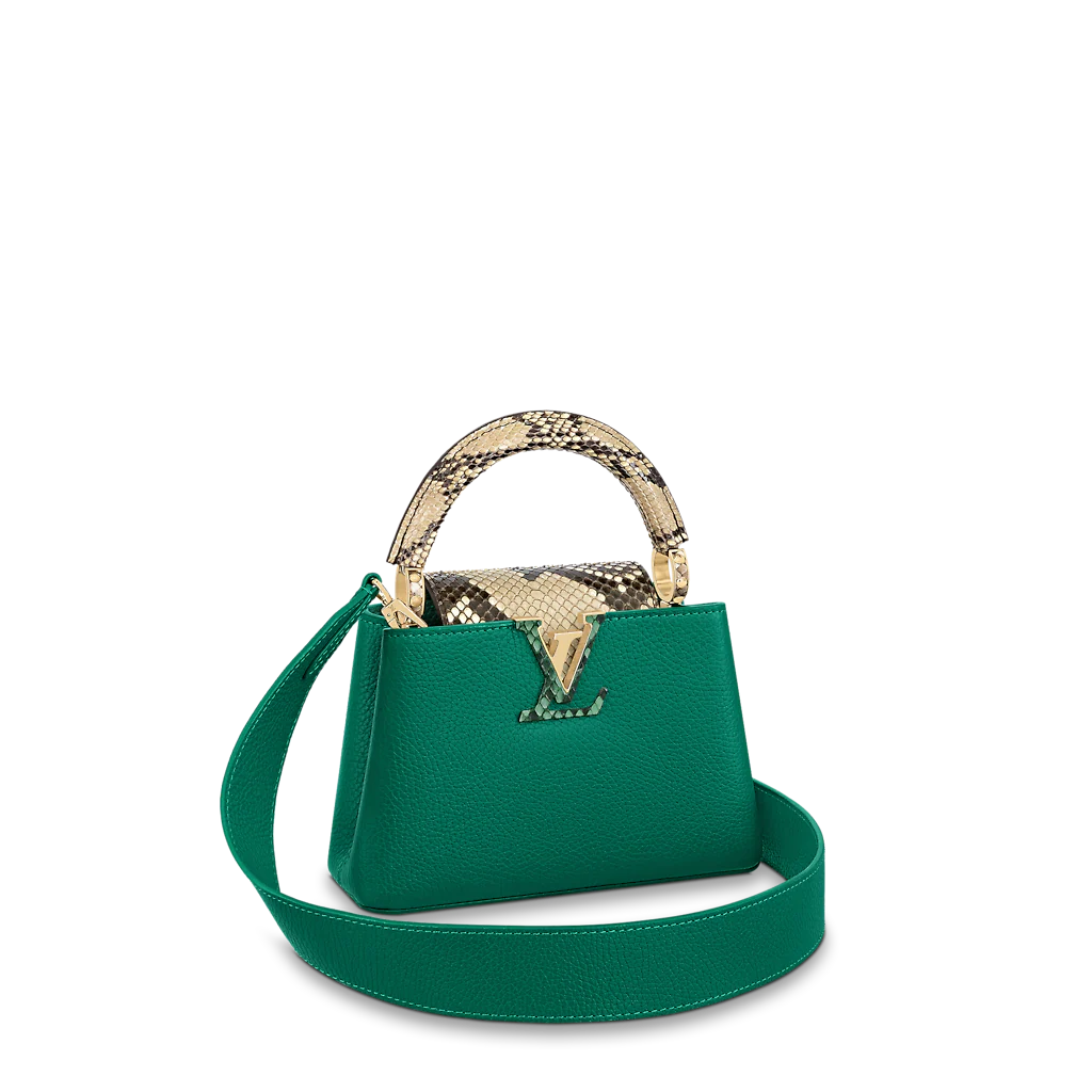 LOUIS VUITTON CAPUCINES MINI HANDBAG TAURILLON AND PYTHON LEATHER GREEN N80931 LOUIS VUITTON CAPUCINES MINI HANDBAG TAURILLON AND PYTHON LEATHER GREEN N80931