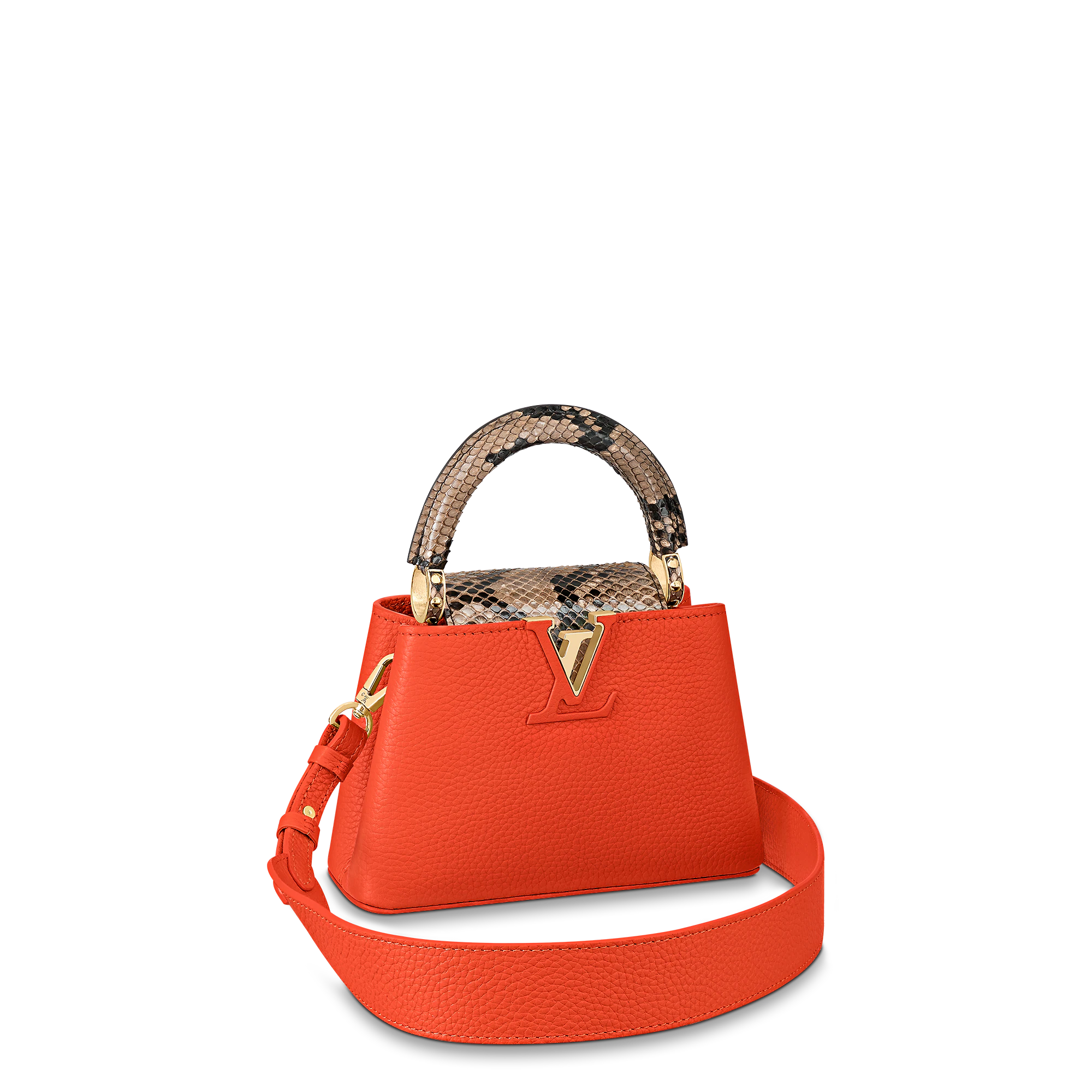 LOUIS VUITTON CAPUCINES MINI HANDBAG TAURILLON AND PYTHON LEATHER ORANGE N80007 LOUIS VUITTON CAPUCINES MINI HANDBAG TAURILLON AND PYTHON LEATHER ORANGE N80007
