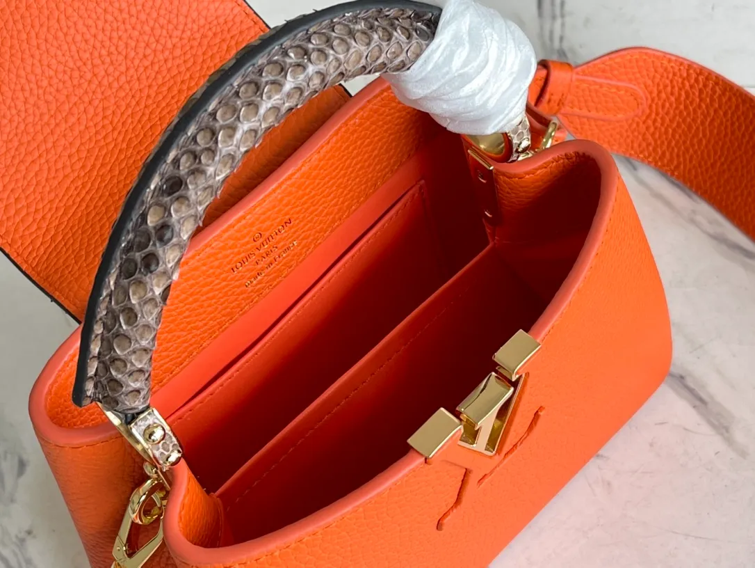 LOUIS VUITTON CAPUCINES MINI HANDBAG TAURILLON AND PYTHON LEATHER ORANGE N80007_5 LOUIS VUITTON CAPUCINES MINI HANDBAG TAURILLON AND PYTHON LEATHER ORANGE N80007 5