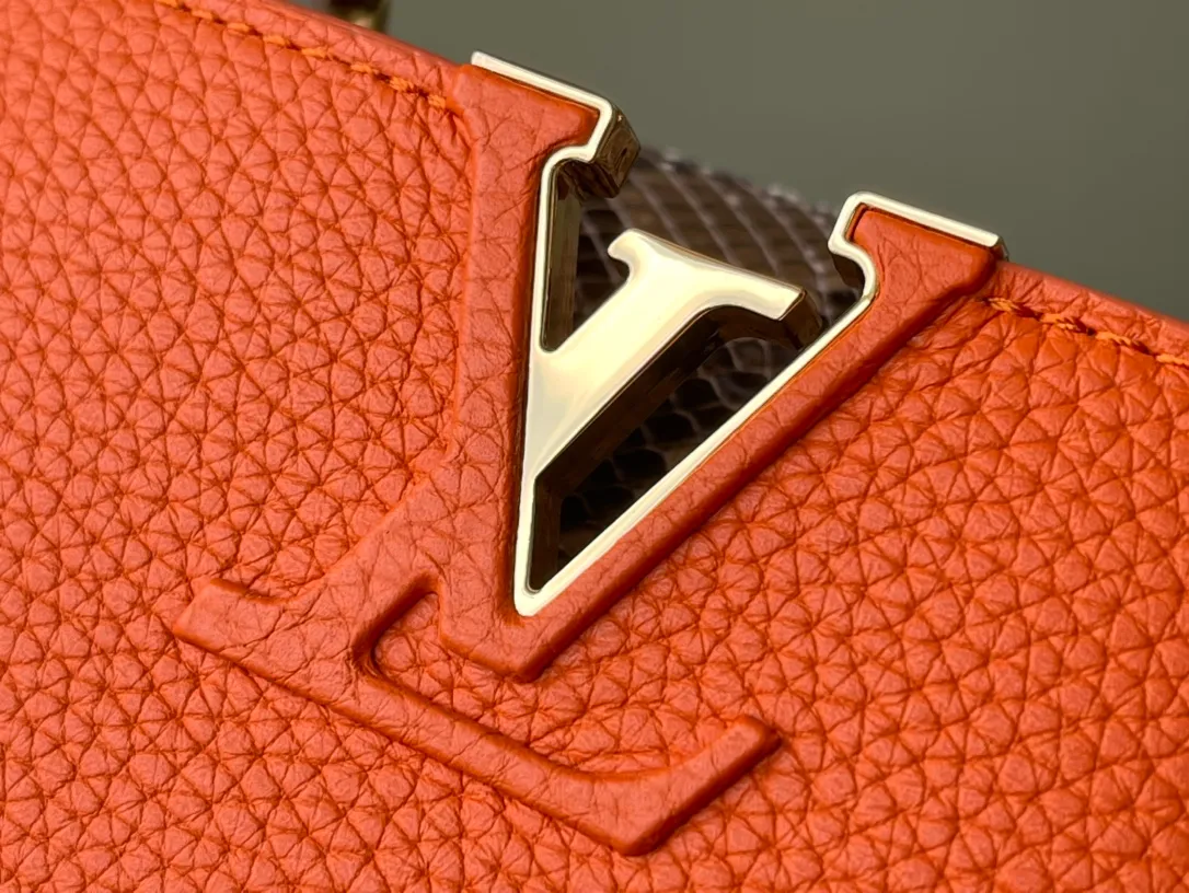LOUIS VUITTON CAPUCINES MINI HANDBAG TAURILLON AND PYTHON LEATHER ORANGE N80007_6 LOUIS VUITTON CAPUCINES MINI HANDBAG TAURILLON AND PYTHON LEATHER ORANGE N80007 6