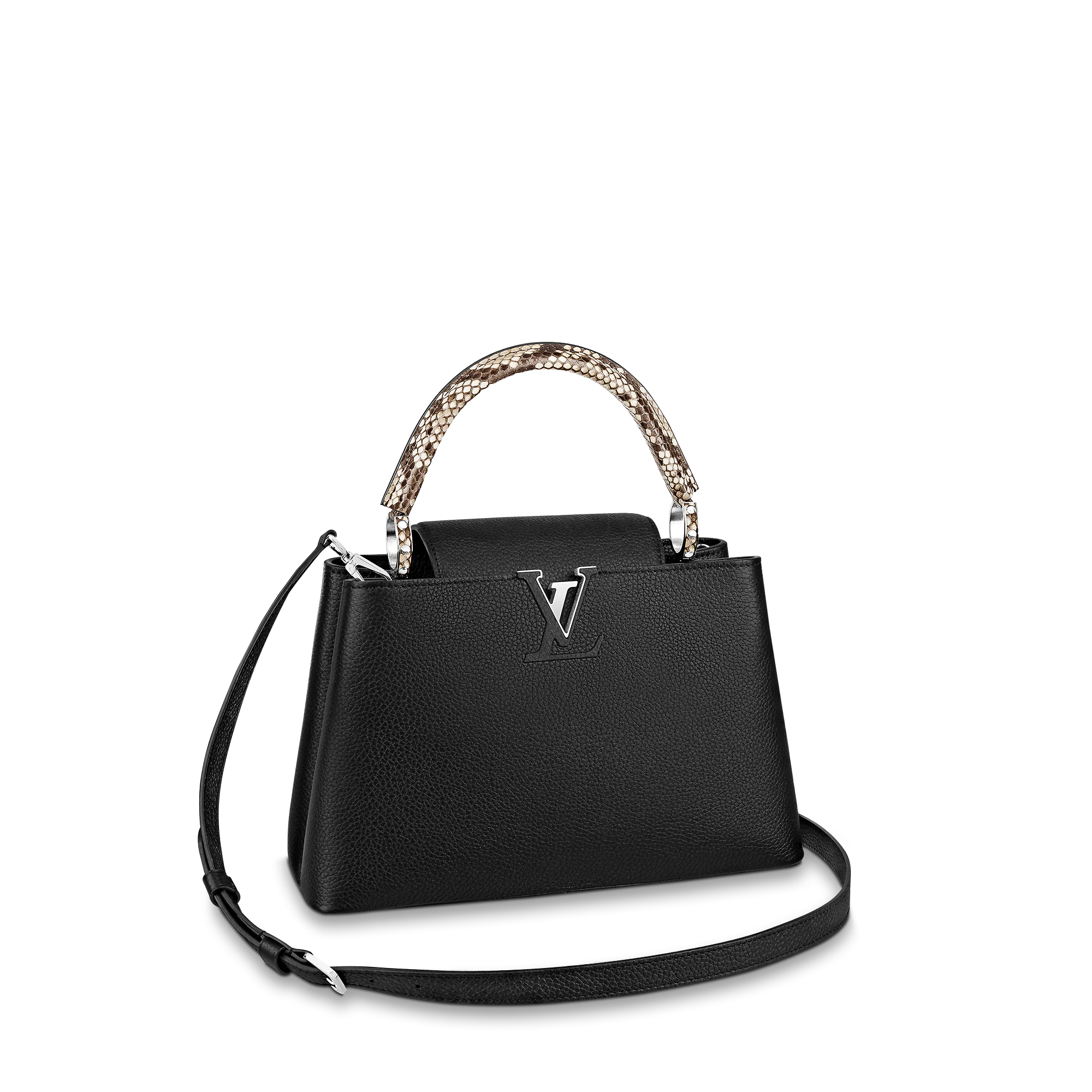 LOUIS VUITTON CAPUCINES MM BAG PYTHON HANDLE TAURILLON LEATHER BLACK N92800 LOUIS VUITTON CAPUCINES MM BAG PYTHON HANDLE TAURILLON LEATHER BLACK N92800