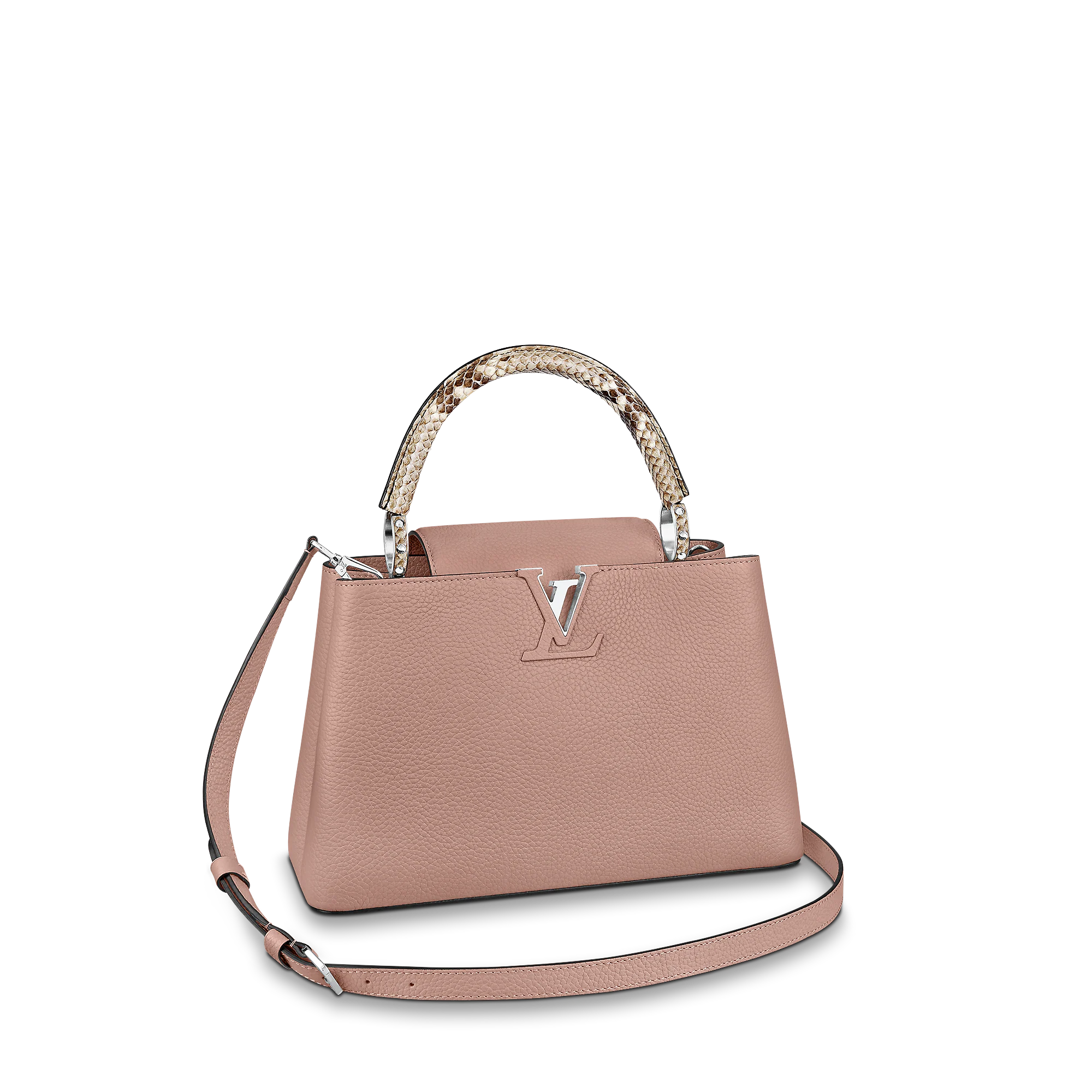 LOUIS VUITTON CAPUCINES MM BAG PYTHON HANDLE TAURILLON LEATHER PINK N92801 LOUIS VUITTON CAPUCINES MM BAG PYTHON HANDLE TAURILLON LEATHER PINK N92801