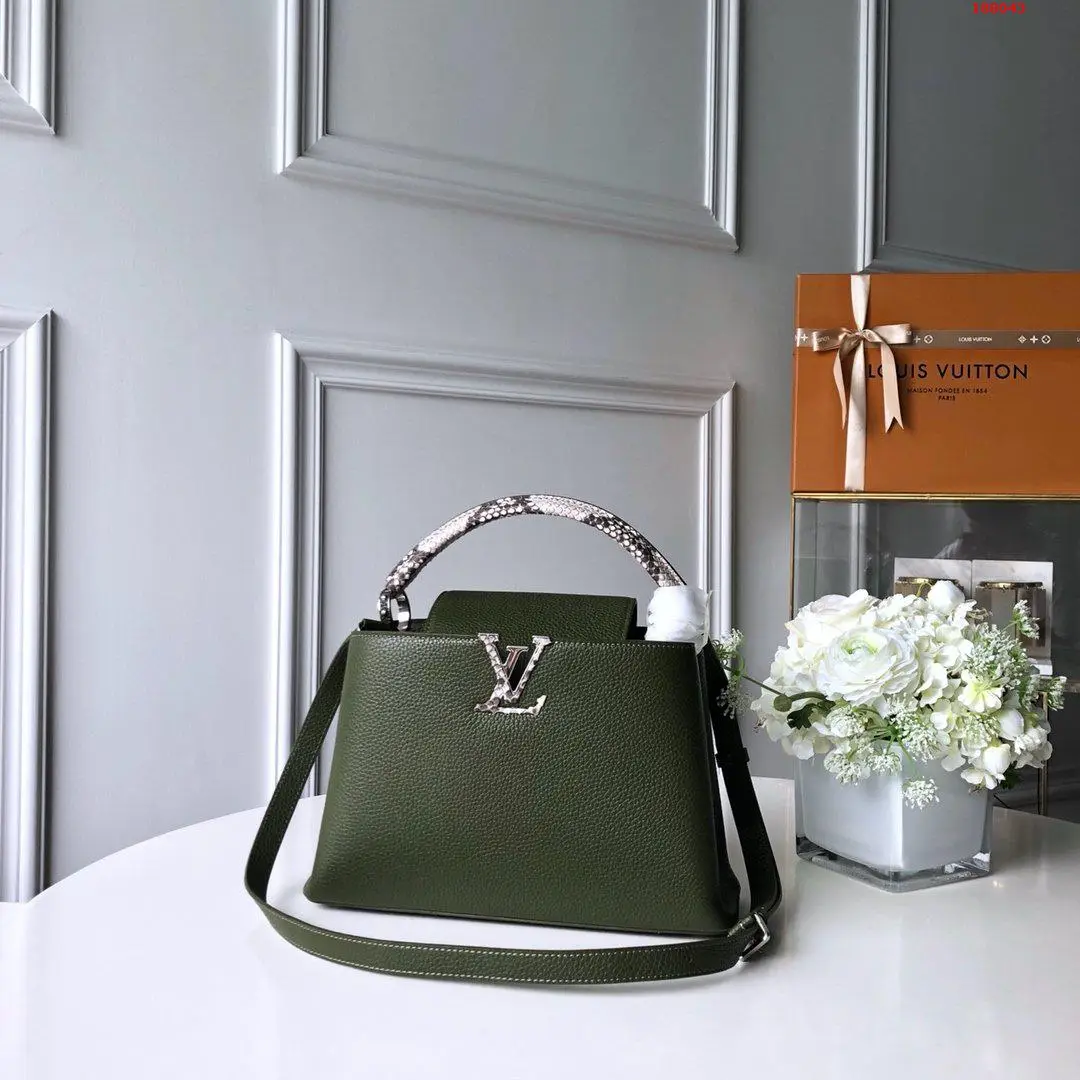 LOUIS VUITTON CAPUCINES MM BAG TAURILLON COWHIDE LEATHER AND PYTHON TRIM N93799_01 LOUIS VUITTON CAPUCINES MM BAG TAURILLON COWHIDE LEATHER AND PYTHON TRIM N93799 01