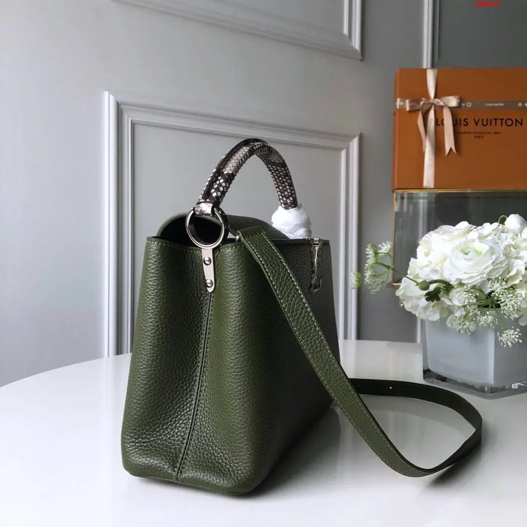 LOUIS VUITTON CAPUCINES MM BAG TAURILLON COWHIDE LEATHER AND PYTHON TRIM N93799_03 LOUIS VUITTON CAPUCINES MM BAG TAURILLON COWHIDE LEATHER AND PYTHON TRIM N93799 03