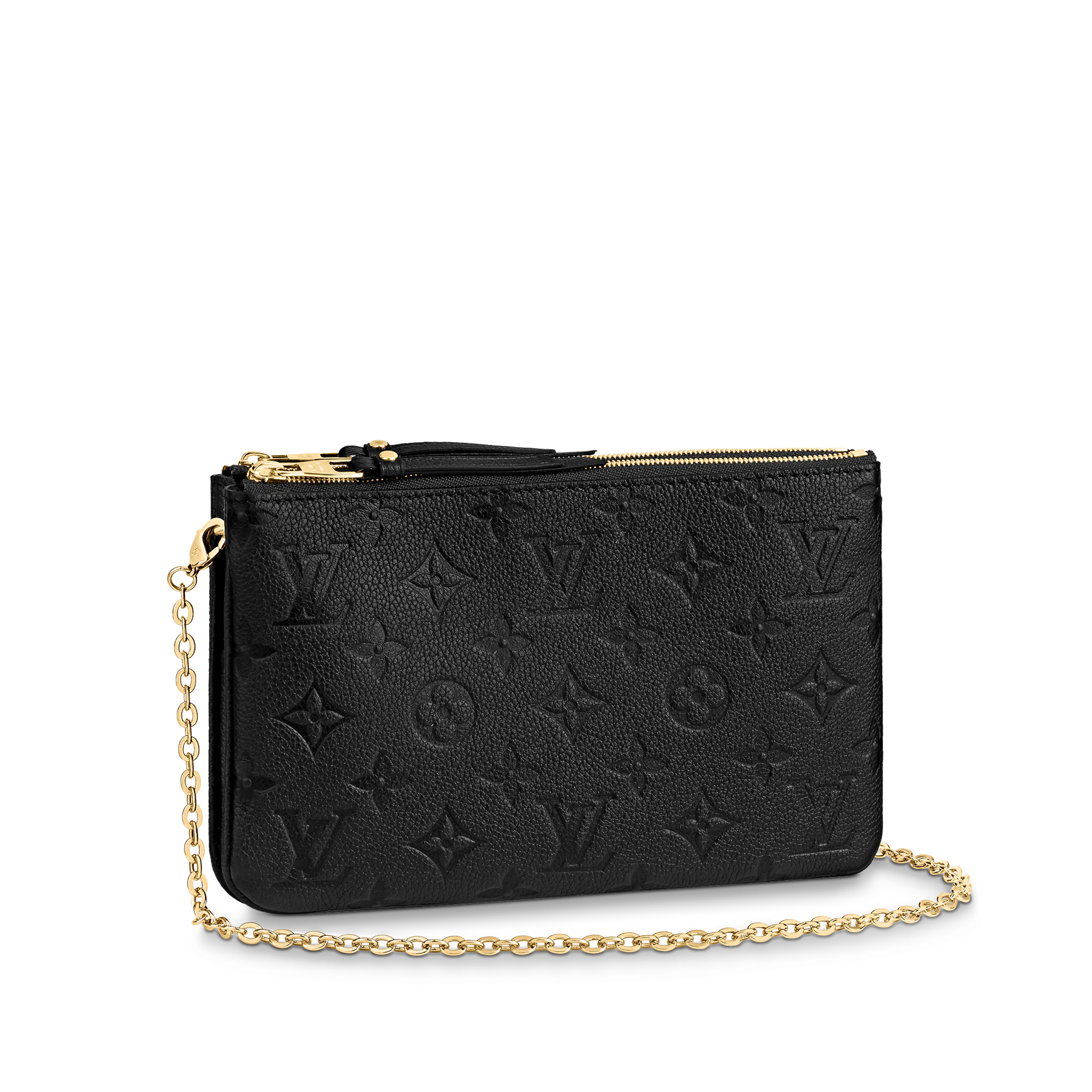 LOUIS VUITTON DOUBLE ZIP POCHETTE BAG SUPPLE GRAINED COWHIDE LEATHER BLACK M68568 LOUIS VUITTON DOUBLE ZIP POCHETTE BAG SUPPLE GRAINED COWHIDE LEATHER BLACK M68568