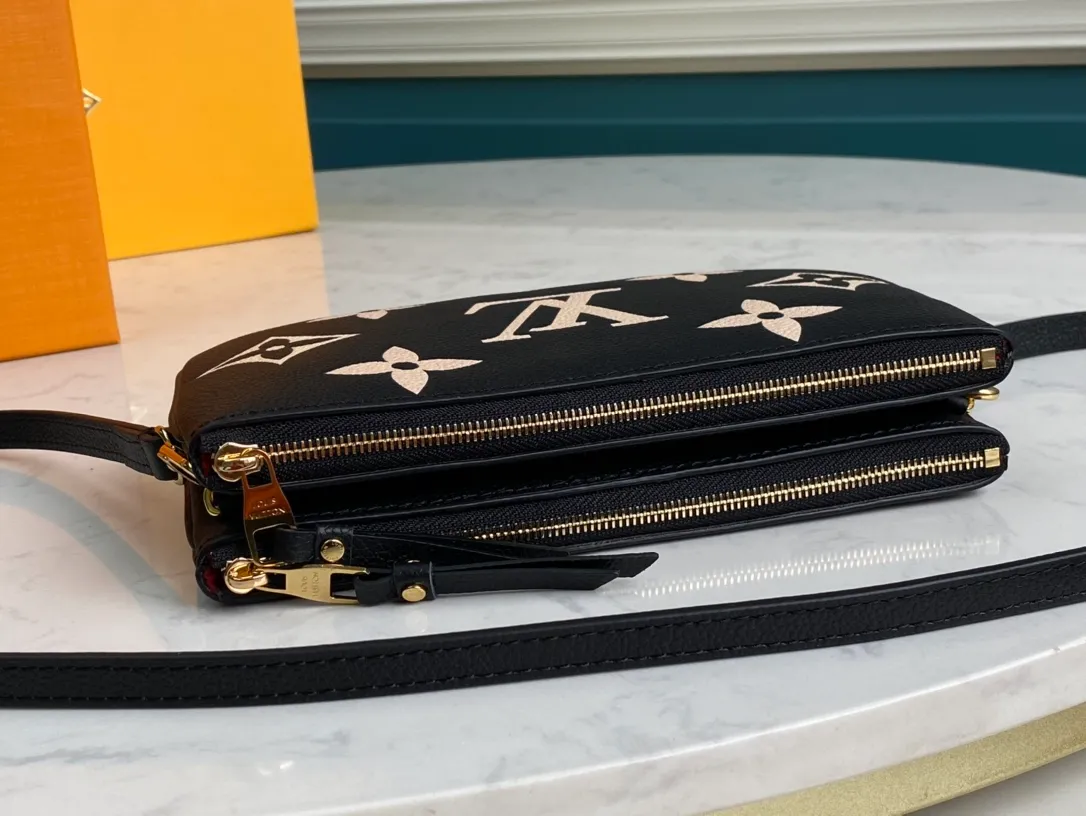 LOUIS VUITTON DOUBLE ZIP POCHETTE BAG SUPPLE GRAINED COWHIDE LEATHER BLACK M80787_3 LOUIS VUITTON DOUBLE ZIP POCHETTE BAG SUPPLE GRAINED COWHIDE LEATHER BLACK M80787 3