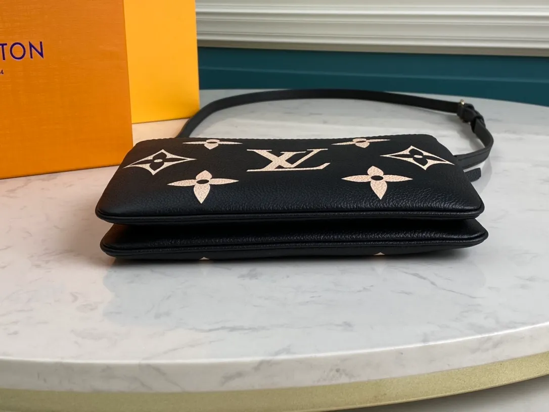 LOUIS VUITTON DOUBLE ZIP POCHETTE BAG SUPPLE GRAINED COWHIDE LEATHER BLACK M80787_4 LOUIS VUITTON DOUBLE ZIP POCHETTE BAG SUPPLE GRAINED COWHIDE LEATHER BLACK M80787 4