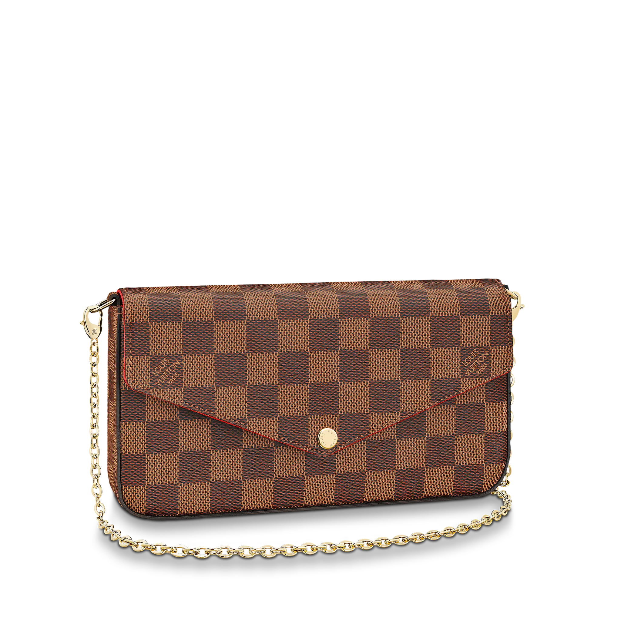 LOUIS VUITTON FÉLICIE POCHETTE BAG DAMIER EBENE COATED CANVAS CERISE RED N63032 LOUIS VUITTON FELICIE POCHETTE BAG DAMIER EBENE COATED CANVAS CERISE RED N63032